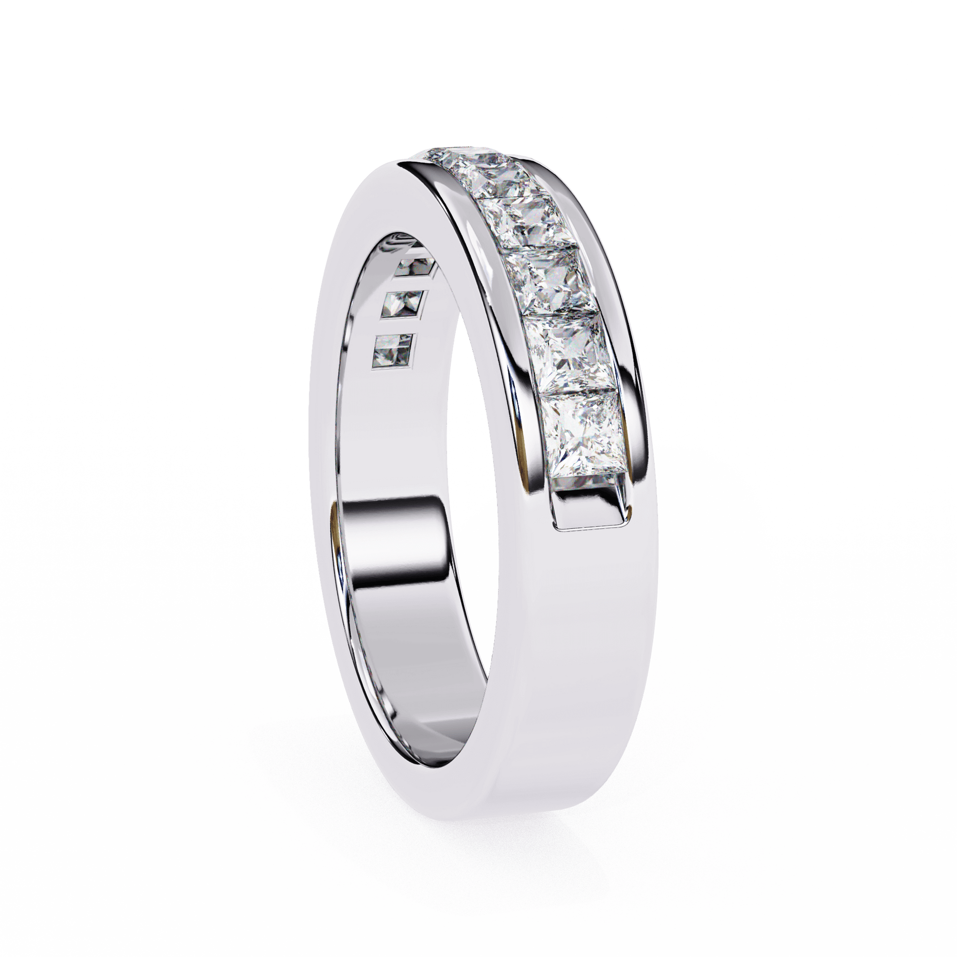 Channel-set princess cut diamond band by Carat House Dubai featuring sparkling diamonds and a sleek, elegant design.