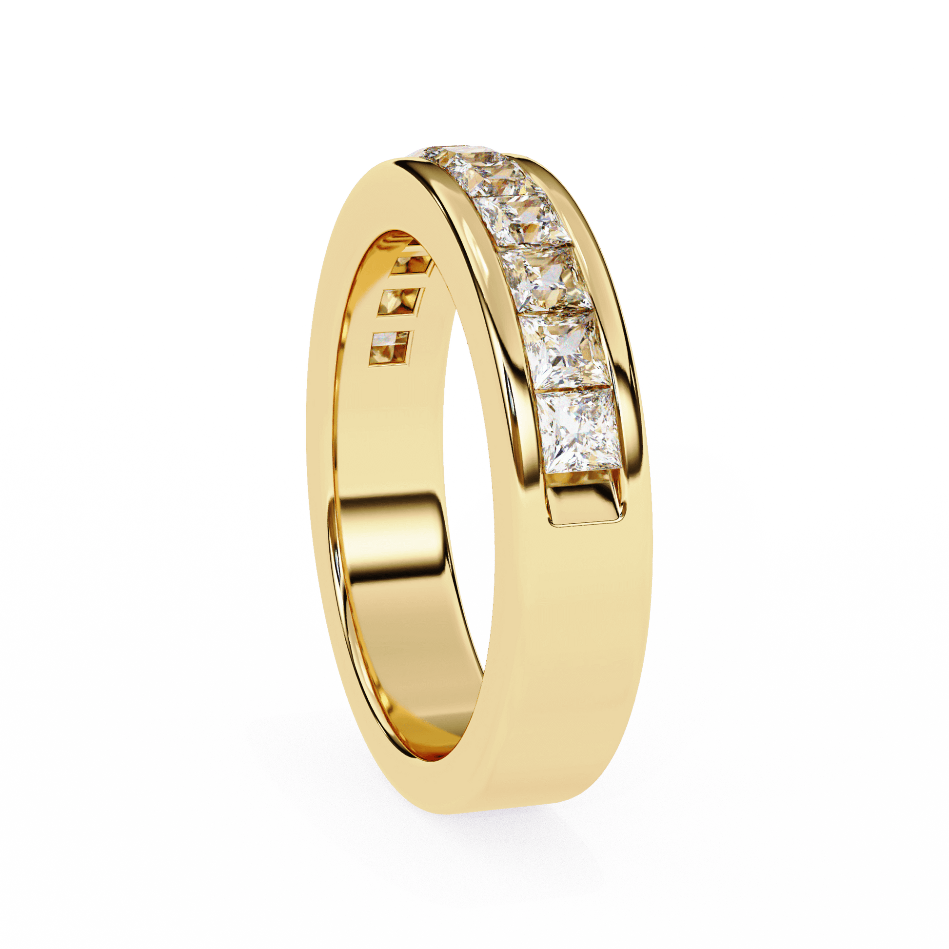 Channel-set princess cut diamond band by Carat House Dubai featuring sparkling diamonds in a sleek, elegant jewelry design.