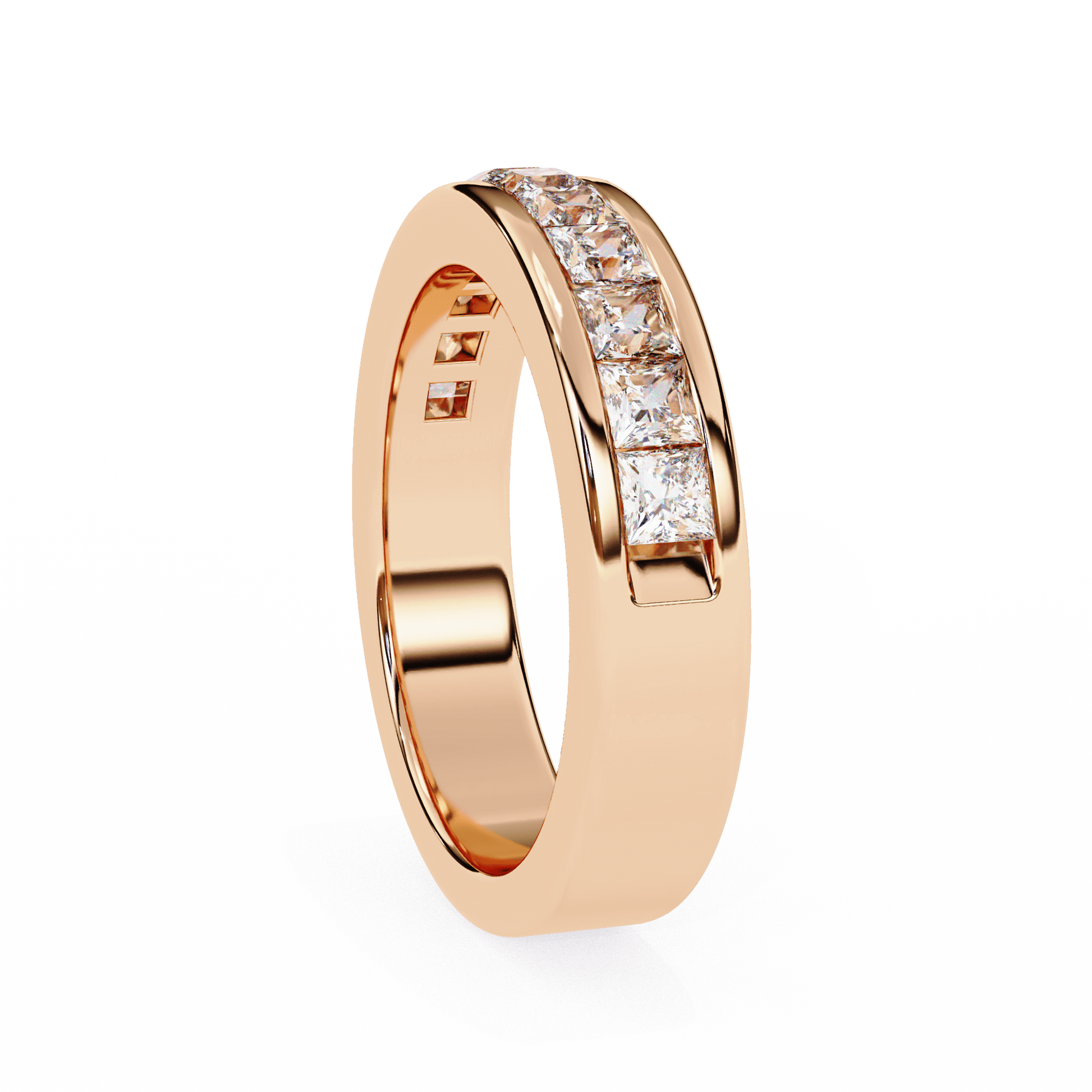 Channel-set princess cut diamond band by Carat House Dubai, featuring sparkling diamonds in a sleek, elegant design.