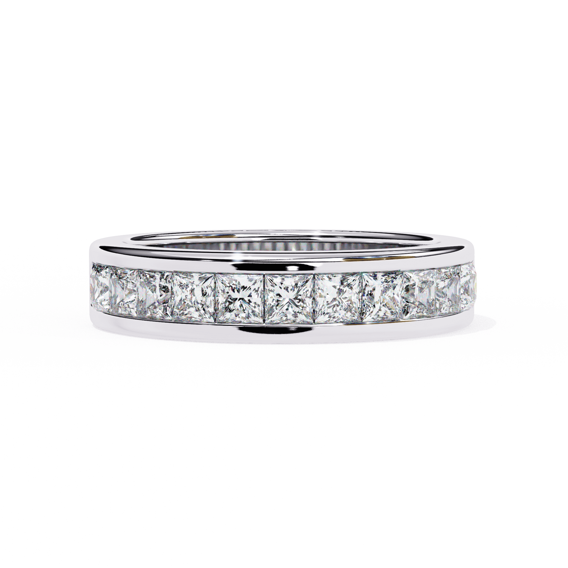 Selena– Channel-Set Princess Cut Diamond Band — women's diamond wedding ring — channel set, half eternity — lab grown diamond and natural diamond — 18k white gold and platinum — Carat House
