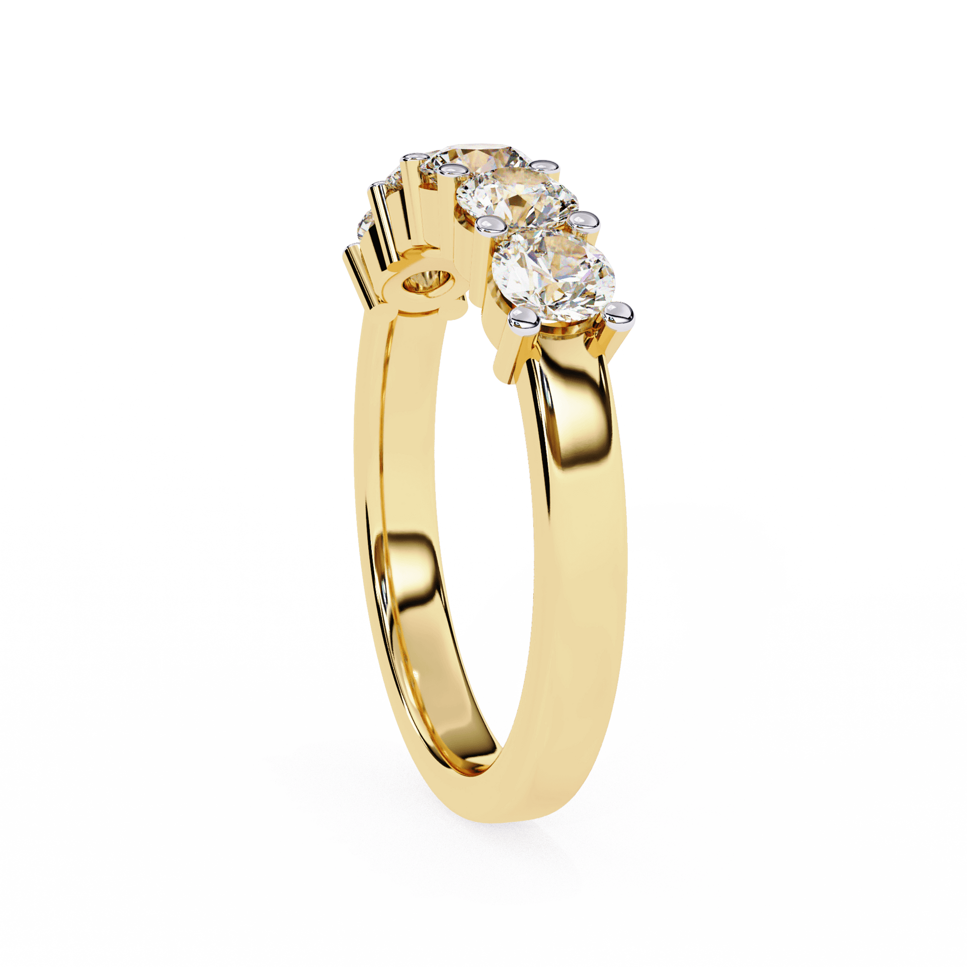 Carmella five-stone shared prong band by Carat House Dubai featuring five sparkling gemstones set in a sleek gold band.