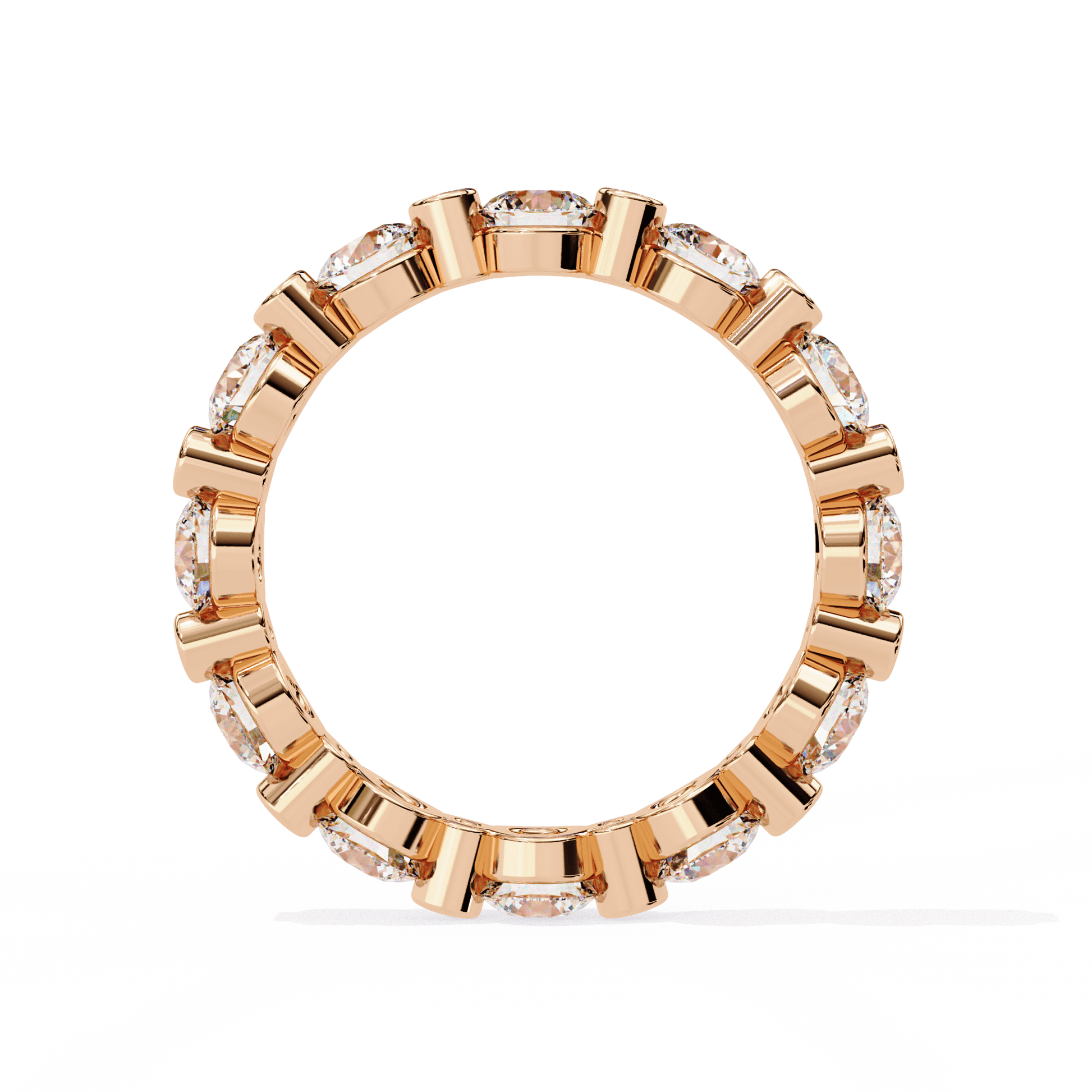 Carat House Dubai Paloma shared prong diamond eternity band with round cut diamonds in a continuous circle on a platinum setting.
