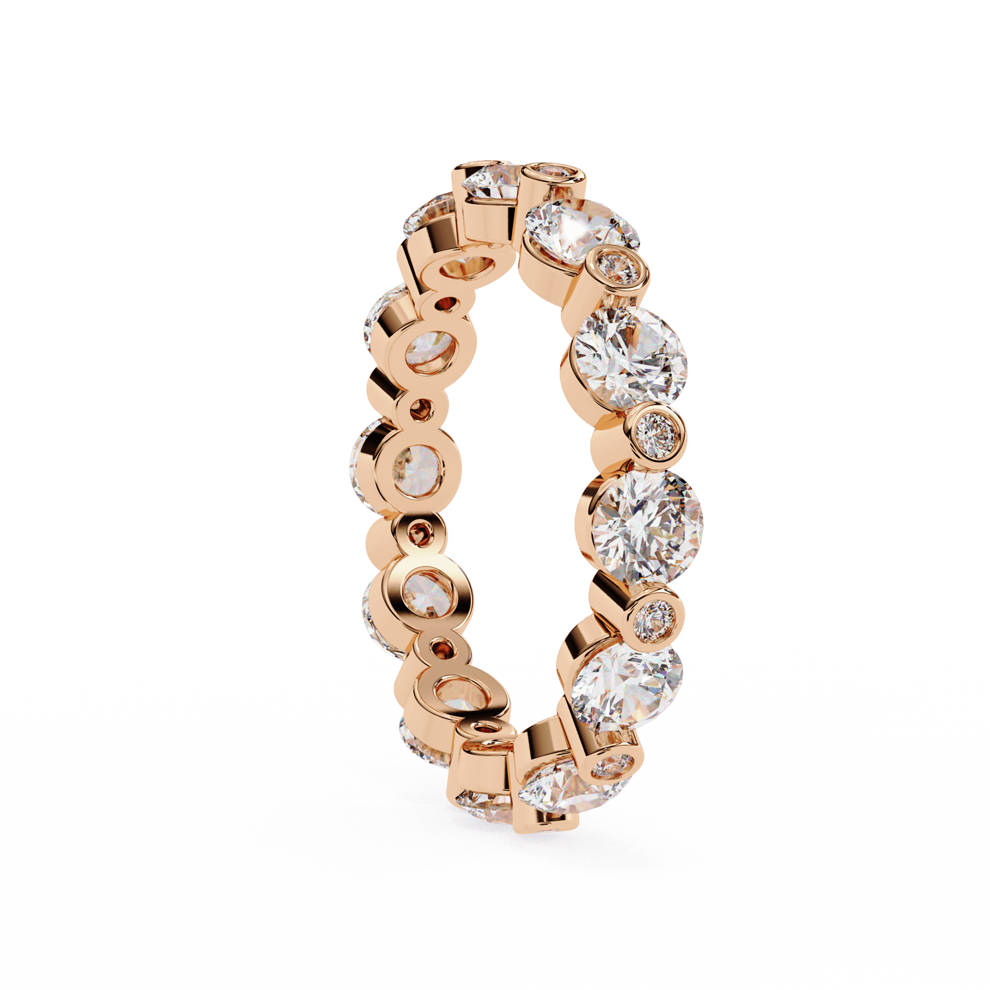 Shared prong diamond eternity band by Carat House Dubai featuring sparkling round-cut diamonds in a continuous circle.