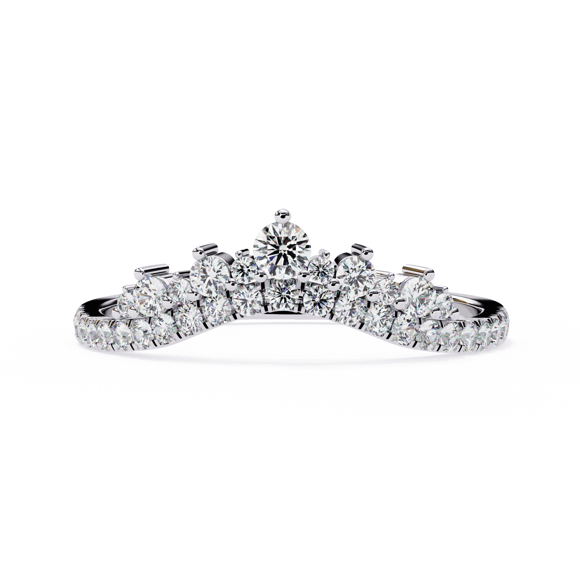 Genevieve – Shaped Diamond Tiara Band — women's diamond wedding ring — pave — lab grown diamond and natural diamond — 18k white gold and platinum — Carat House