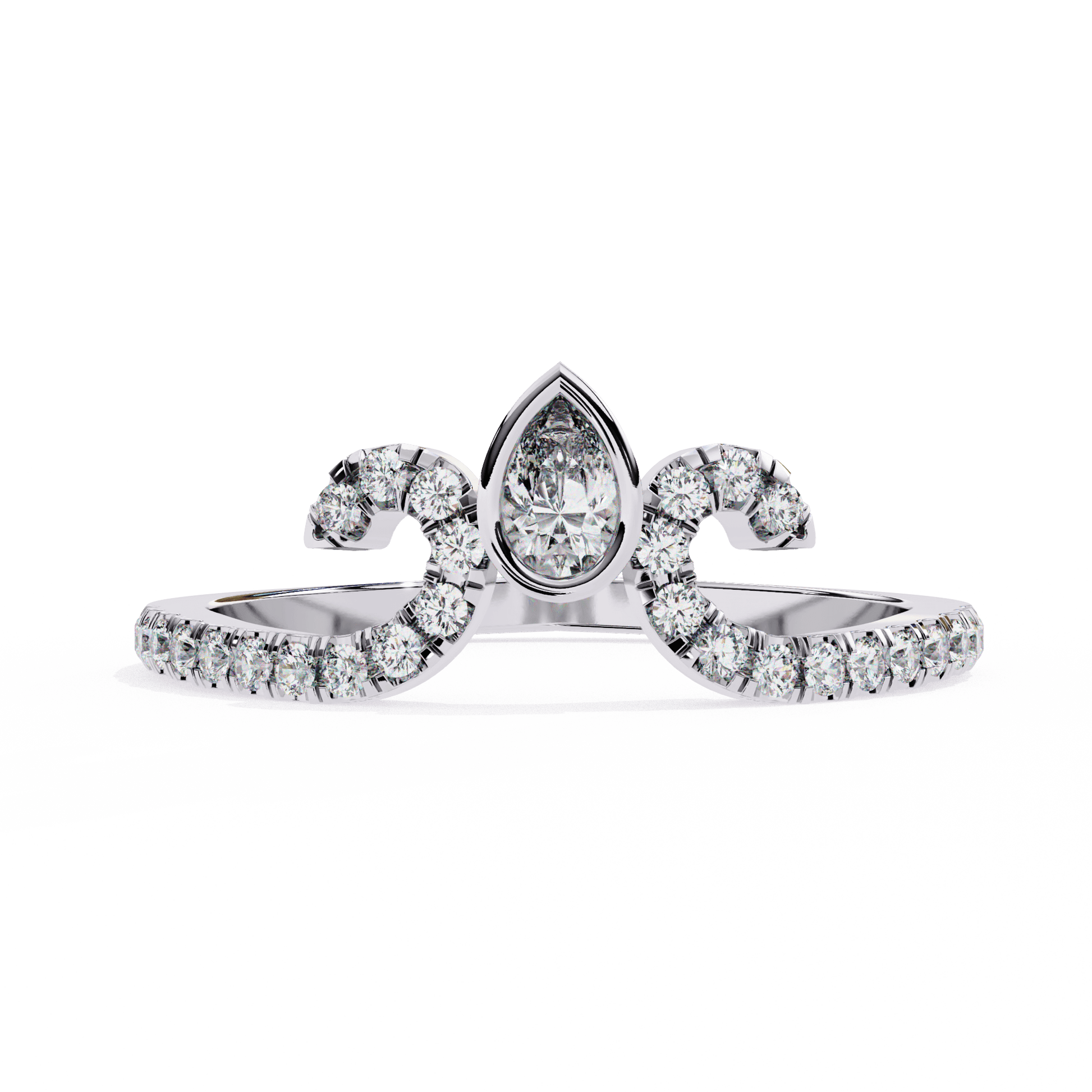 Alani- Shaped Band with Pear-Cut Detail — women's diamond wedding ring — bezel set, pave — lab grown diamond and natural diamond — 18k white gold and platinum — Carat House