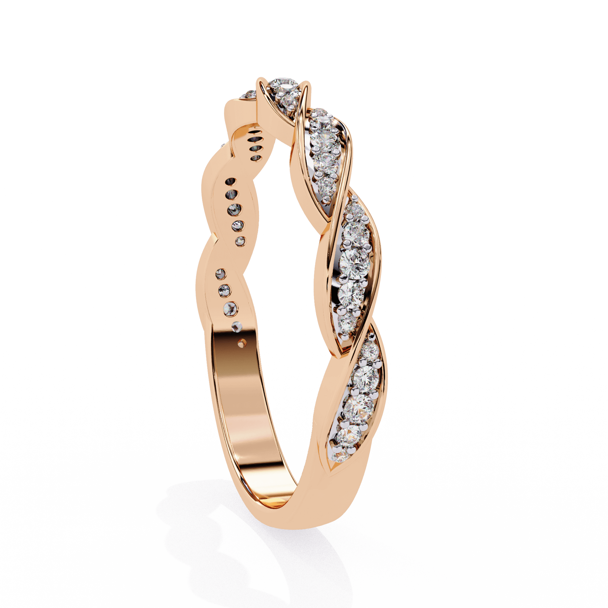 Elsa 3/4 twisted diamond band by Carat House Dubai, showcasing a sleek silver ring with intricate twisted design and sparkling diamonds.