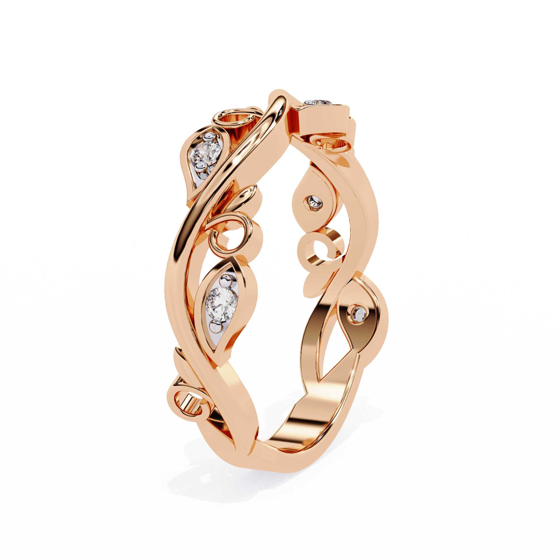 Vinyet vine-inspired diamond band by Carat House Dubai, showcasing a delicate design with sparkling diamonds on a sleek band.