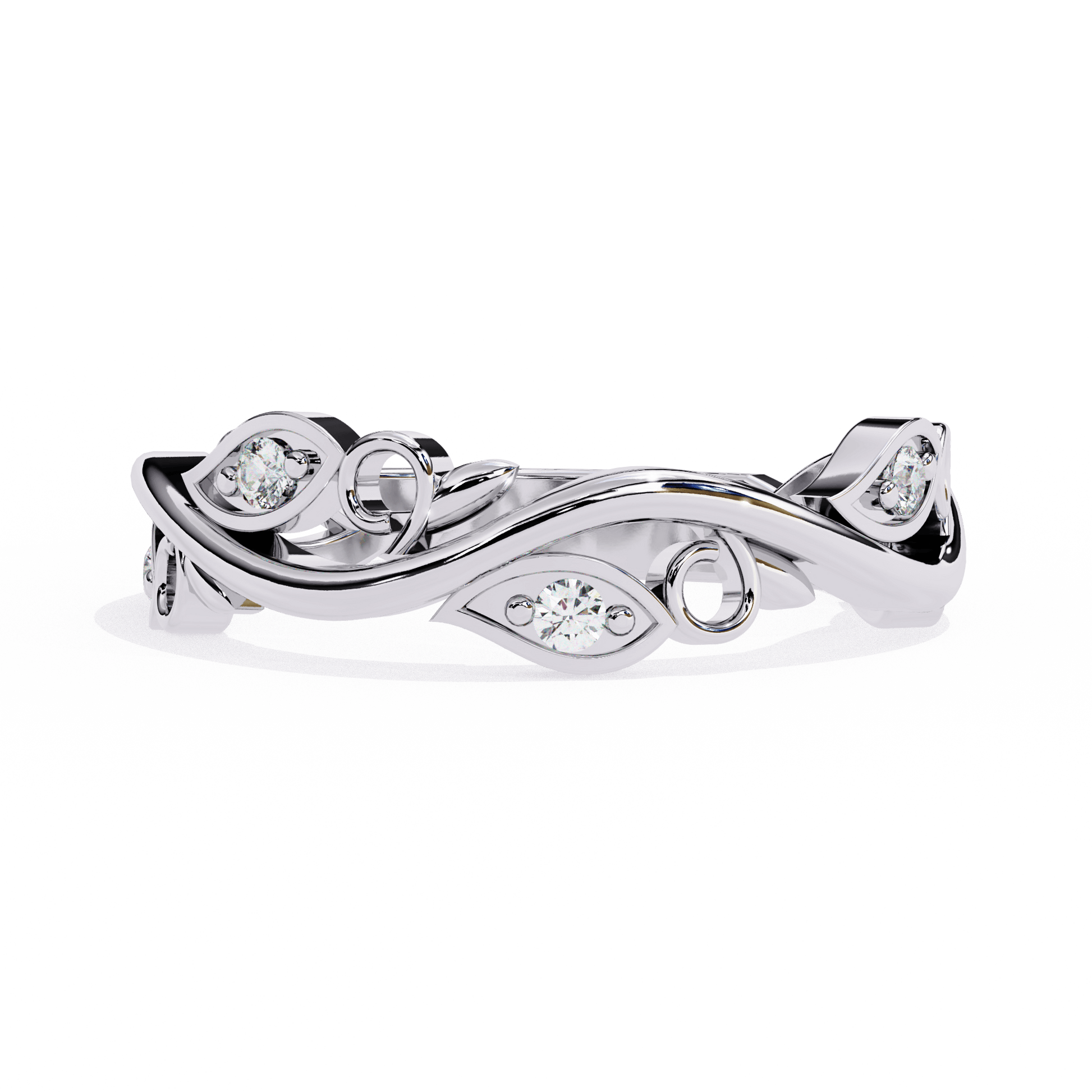Vinyet – Vine-Inspired Diamond Band — women's diamond wedding ring — lab grown diamond and natural diamond — 18k white gold and platinum — Carat House