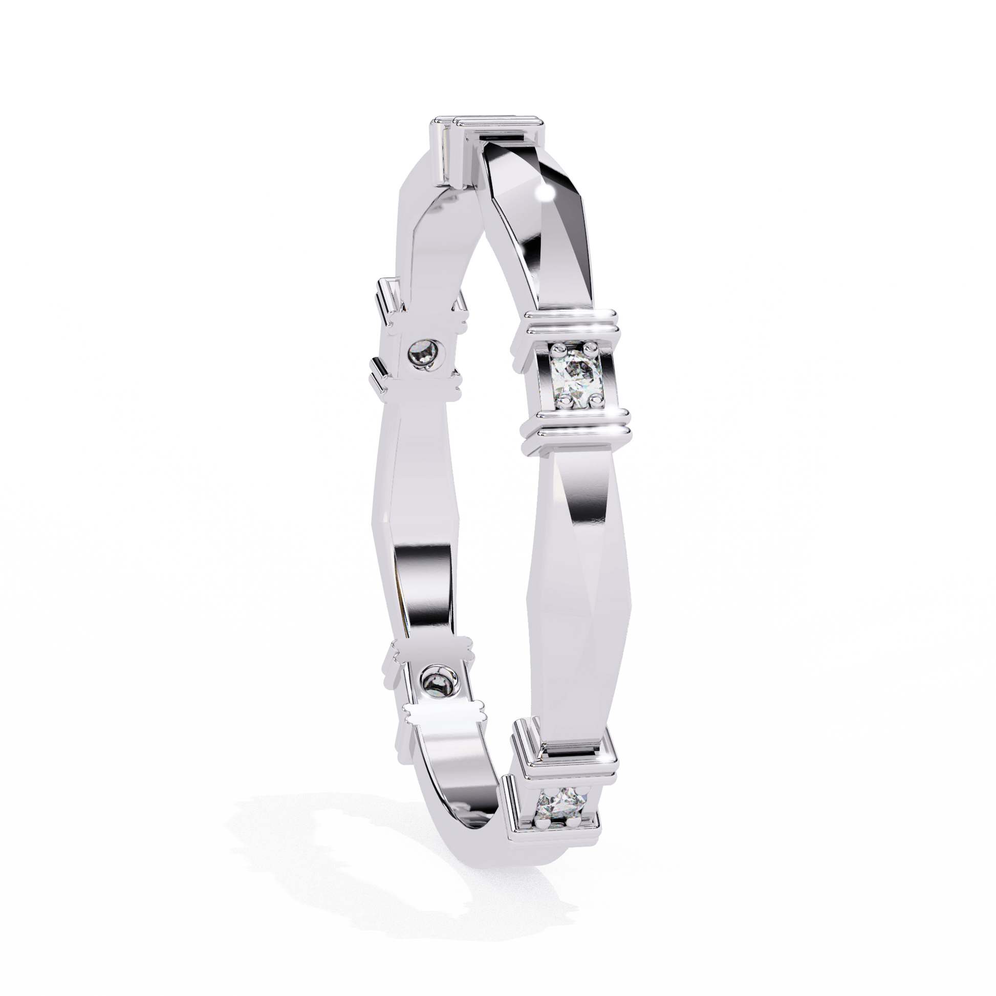 Carat House Dubai Marcella structured band ring with diamond accents, featuring a sleek design and sparkling gemstones.