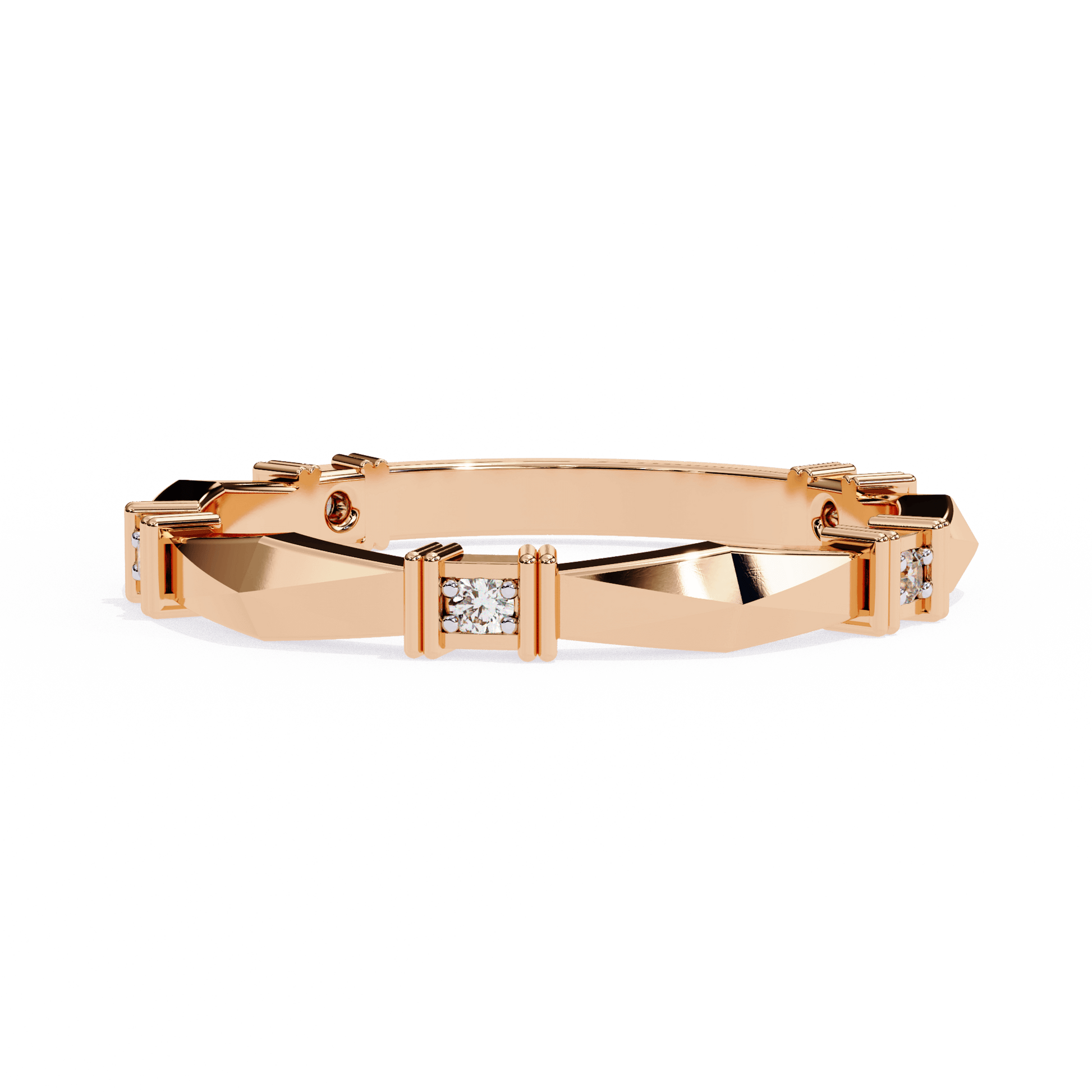 Marcella structured band ring with diamond accents, crafted by Carat House Dubai, showcasing elegant design and sparkling details.
