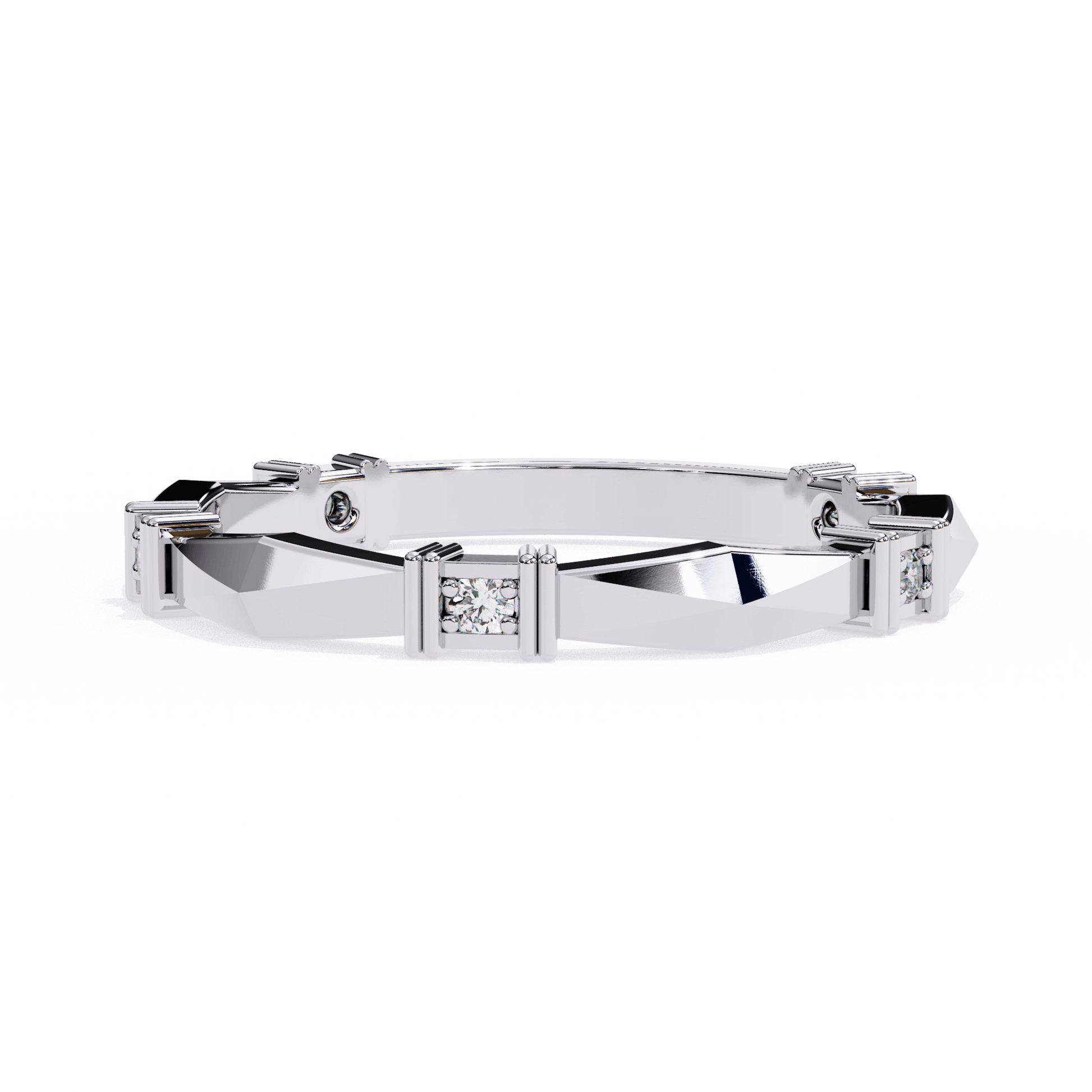 Elegant Carat House Dubai Marcella structured band ring with diamond accents, showcasing intricate design and sparkling gemstones.