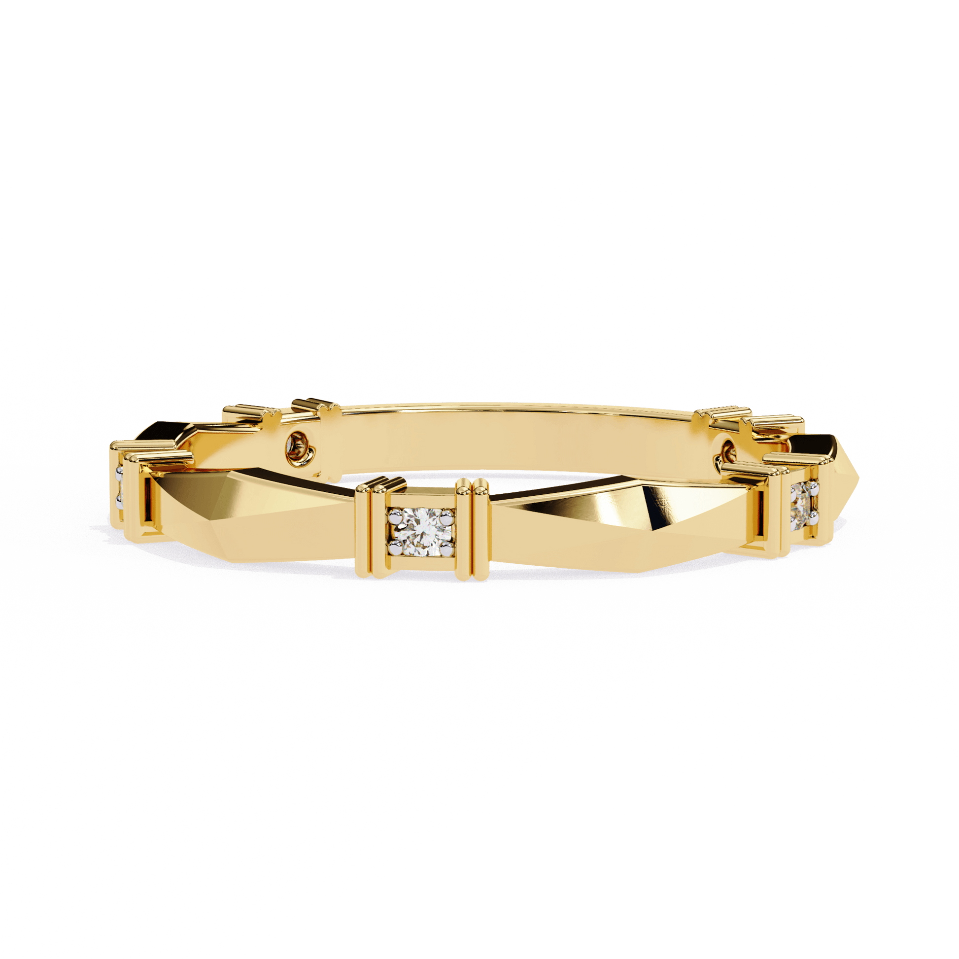 Carat House Dubai Marcella structured band ring with diamond accents, silver-tone jewelry featuring intricate design details.