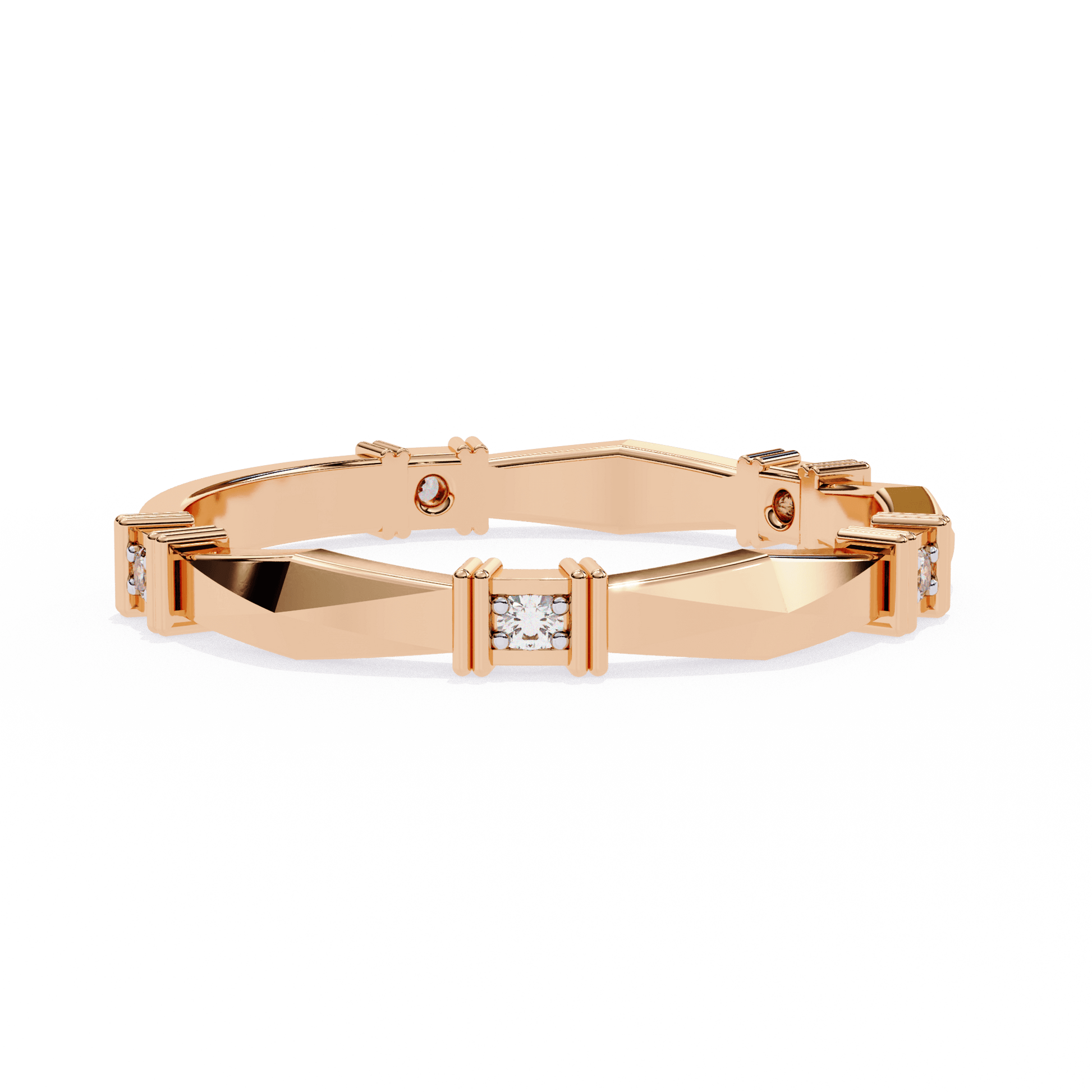 Carat House Dubai Marcella structured band ring with diamond accents, featuring elegant design and sparkling gemstones.