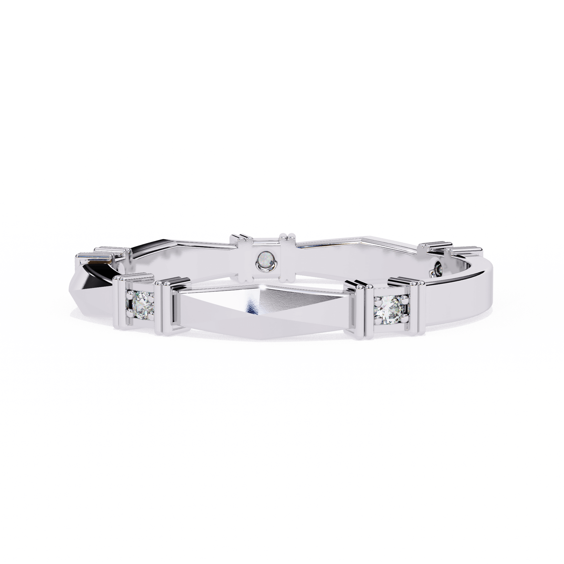 Marcella – Structured Band with Diamond Accents — women's diamond wedding ring — lab grown diamond and natural diamond — 18k white gold and platinum — Carat House