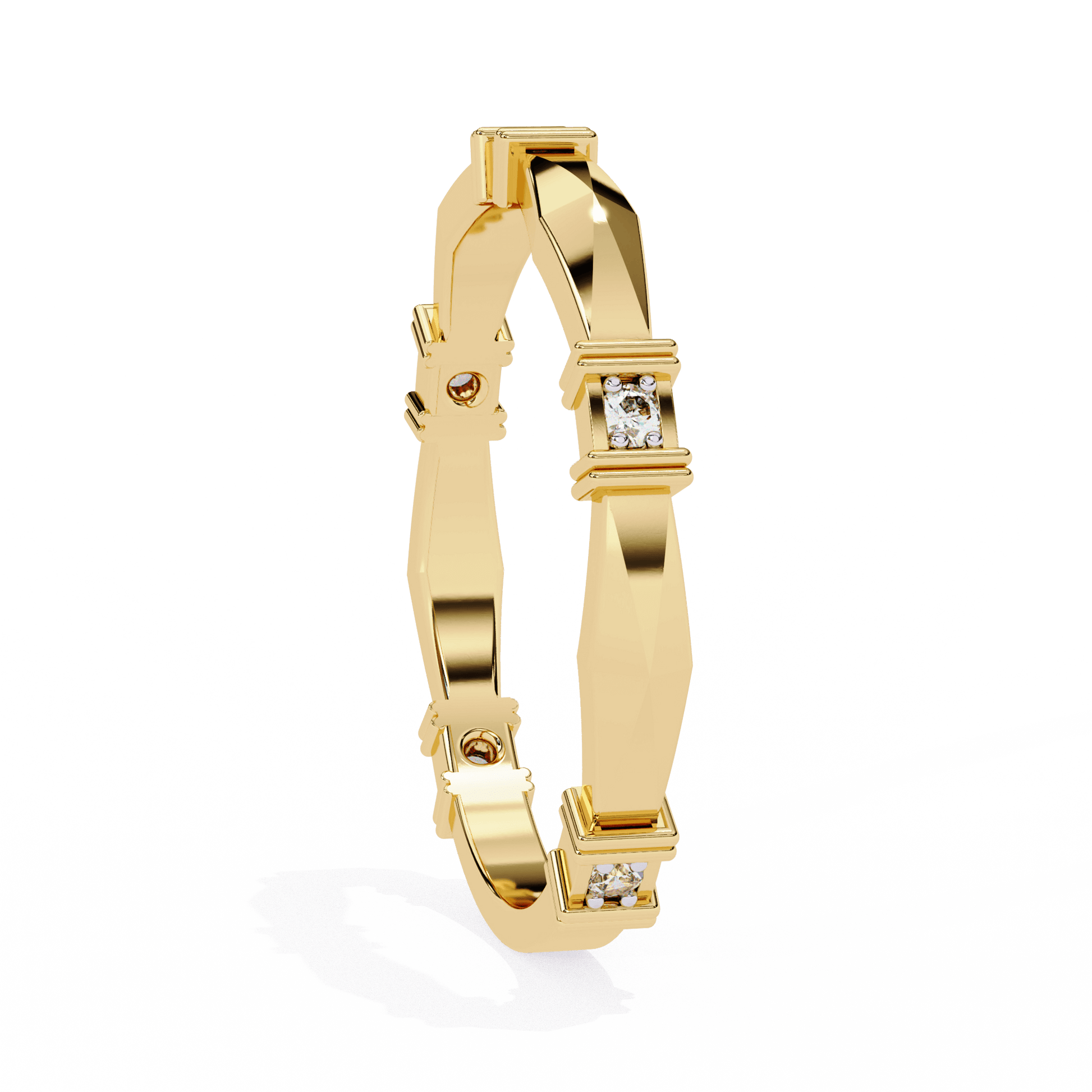 Marcella structured band ring by Carat House Dubai with diamond accents, showcasing intricate design and sparkling gemstones.