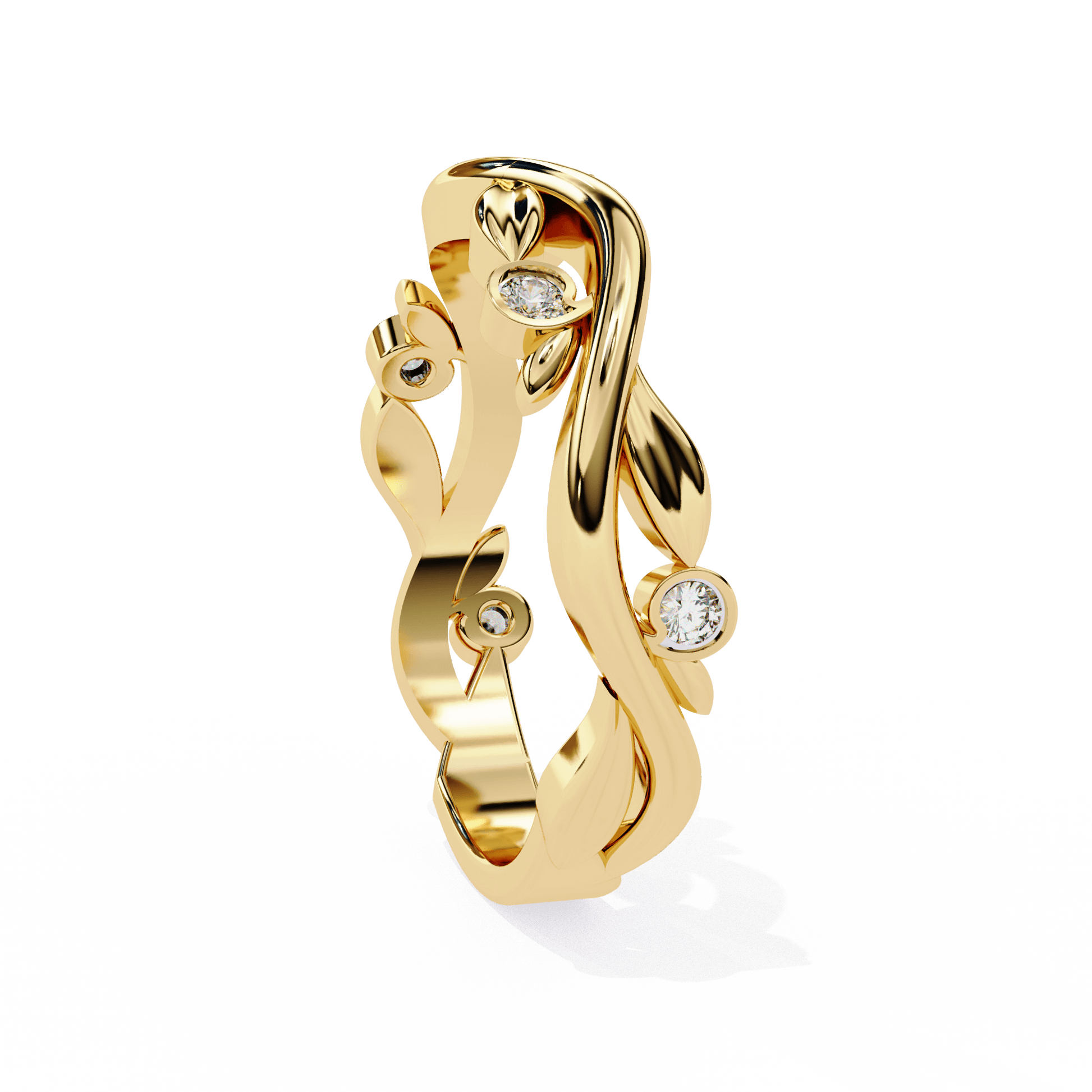 Vine-inspired diamond band by Carat House Dubai featuring delicate floral design and sparkling diamonds.