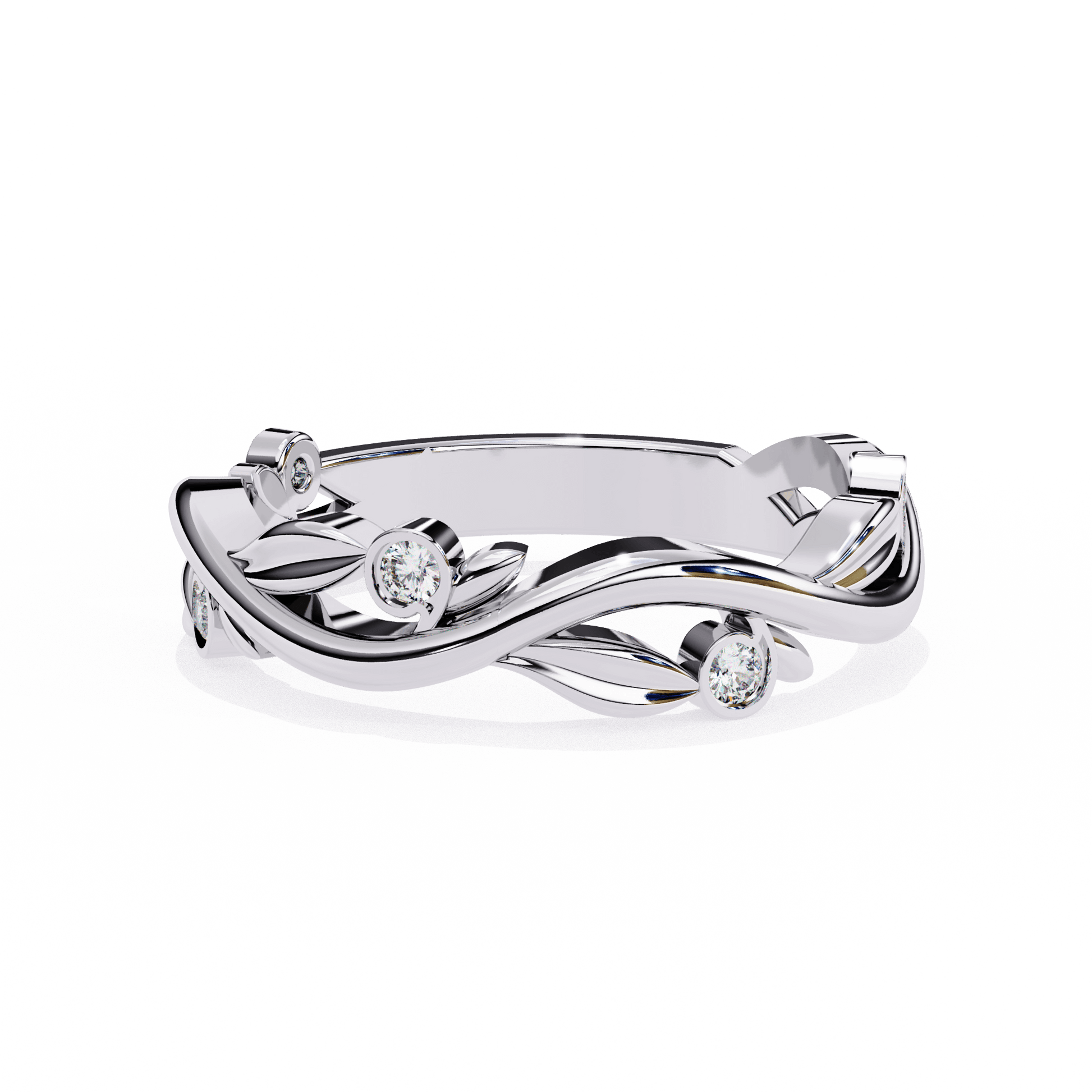 Vine-inspired diamond band from Carat House Dubai featuring intricate floral design and sparkling diamonds in a delicate setting.