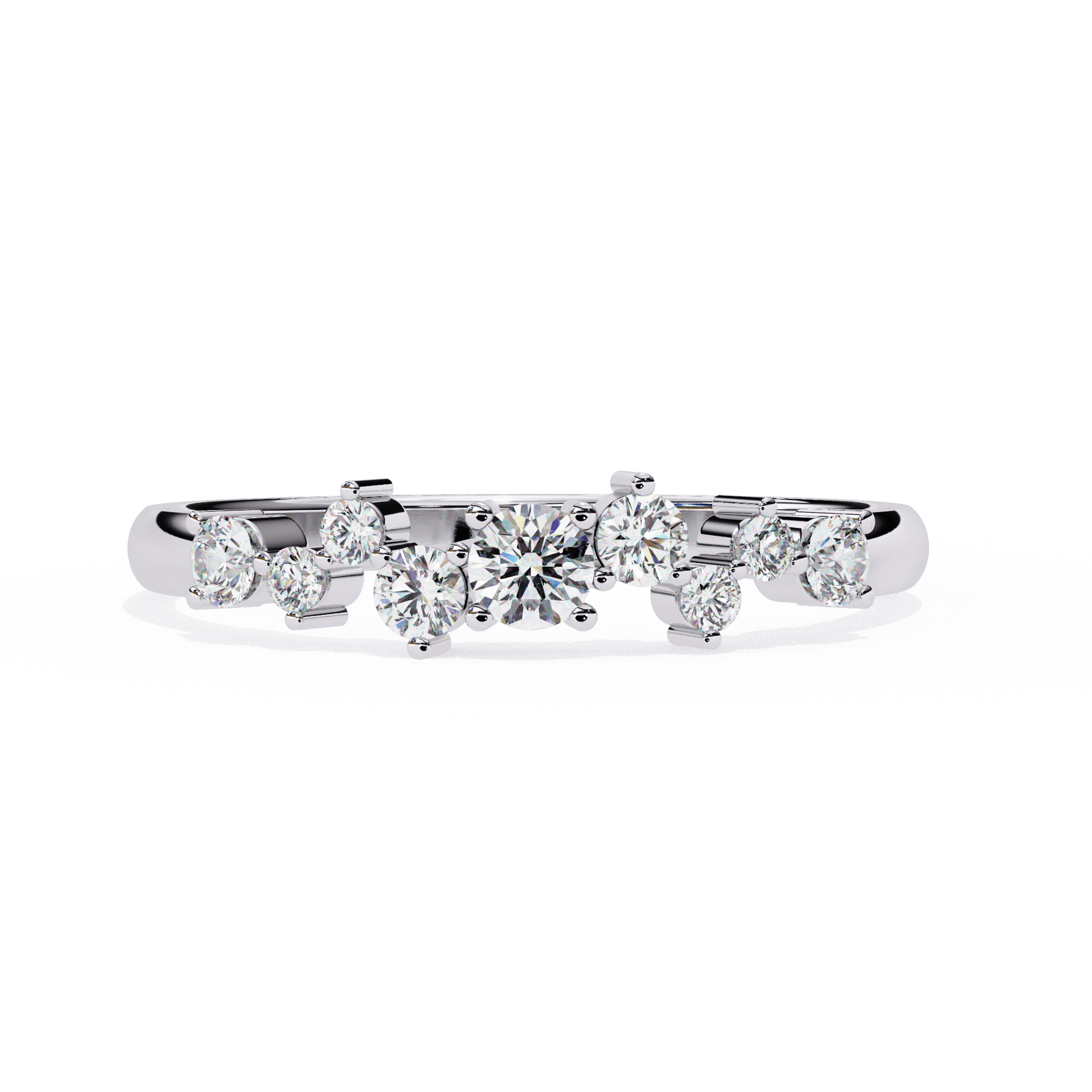 Eleanora – Scalloped Tapered Band — women's diamond wedding ring — lab grown diamond and natural diamond — 18k white gold and platinum — Carat House