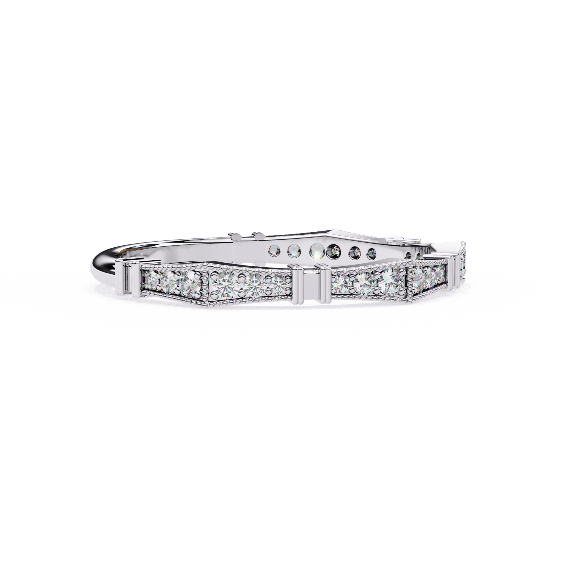 Matilda Milgrain Pavé band with sculpted notches by Carat House Dubai, showcasing intricate detailing and sparkling pavé stones.