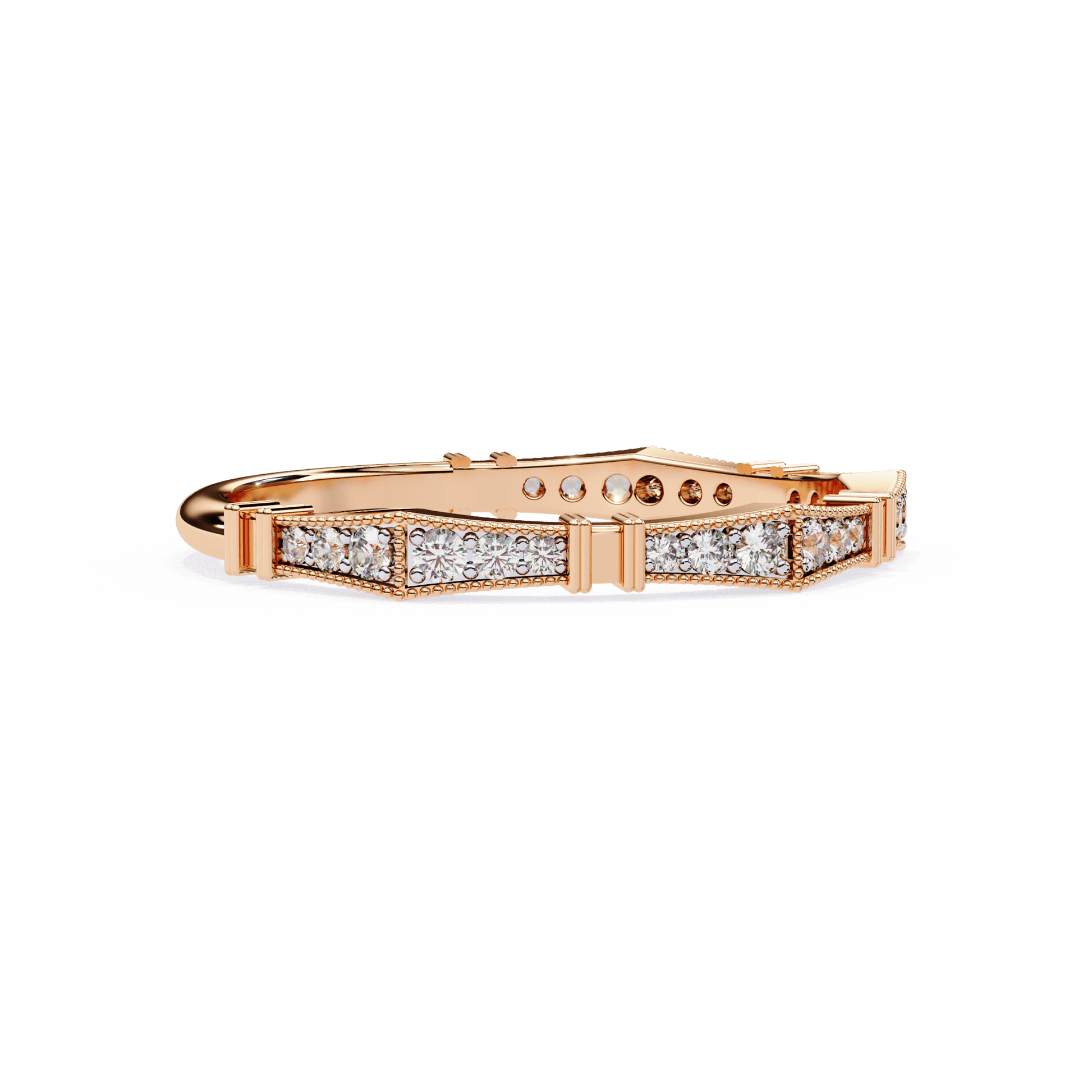 Carat House Dubai Matilda Milgrain Pavé band with sculpted notches, showcasing intricate detailing and sparkling gemstones.