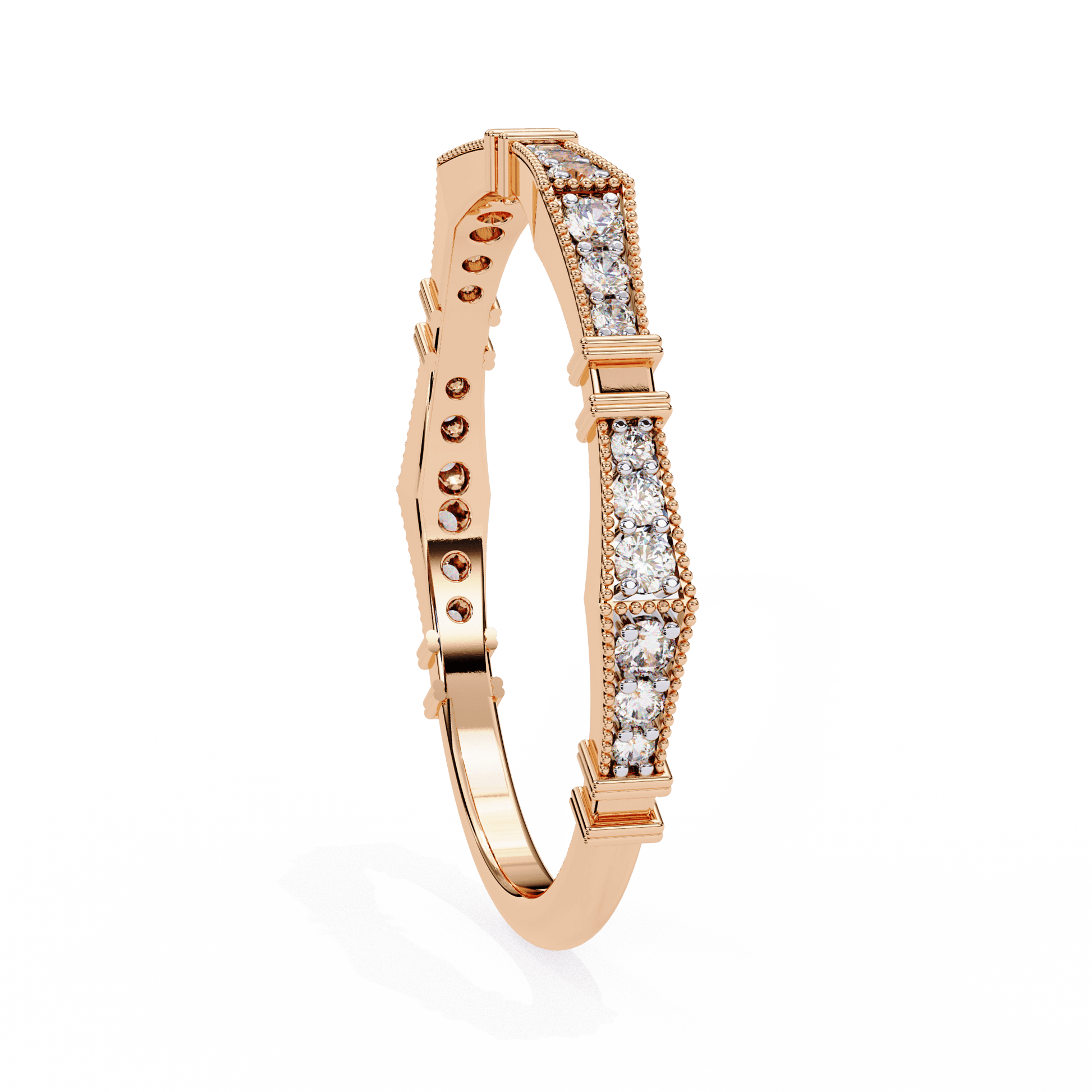 Carat House Dubai Matilda Milgrain Pavé band with sculpted notches, showcasing intricate detailing on a gold ring.