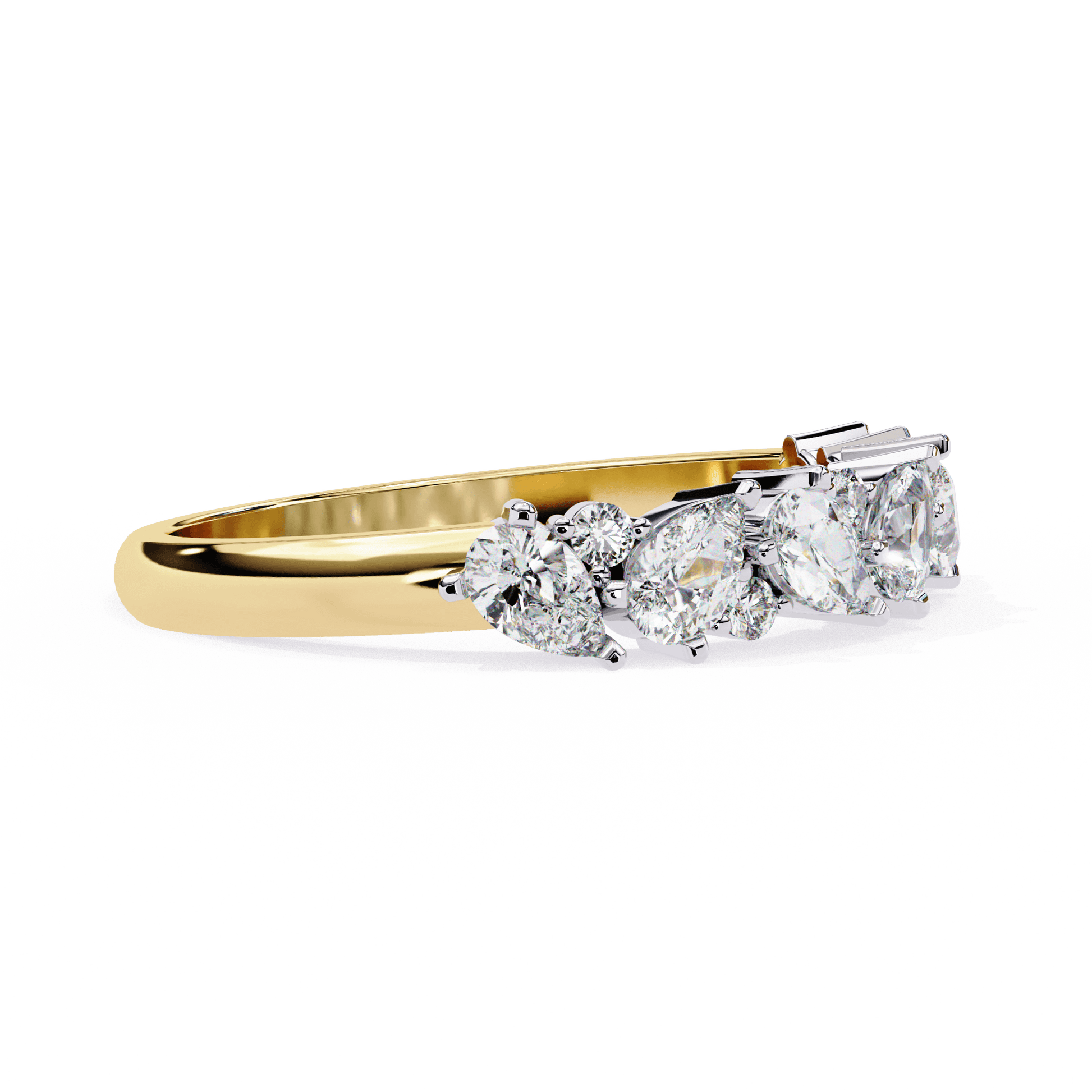 Carat House Dubai Freya Pear and Round Cluster Ring featuring sparkling gemstones and intricate silver band design.