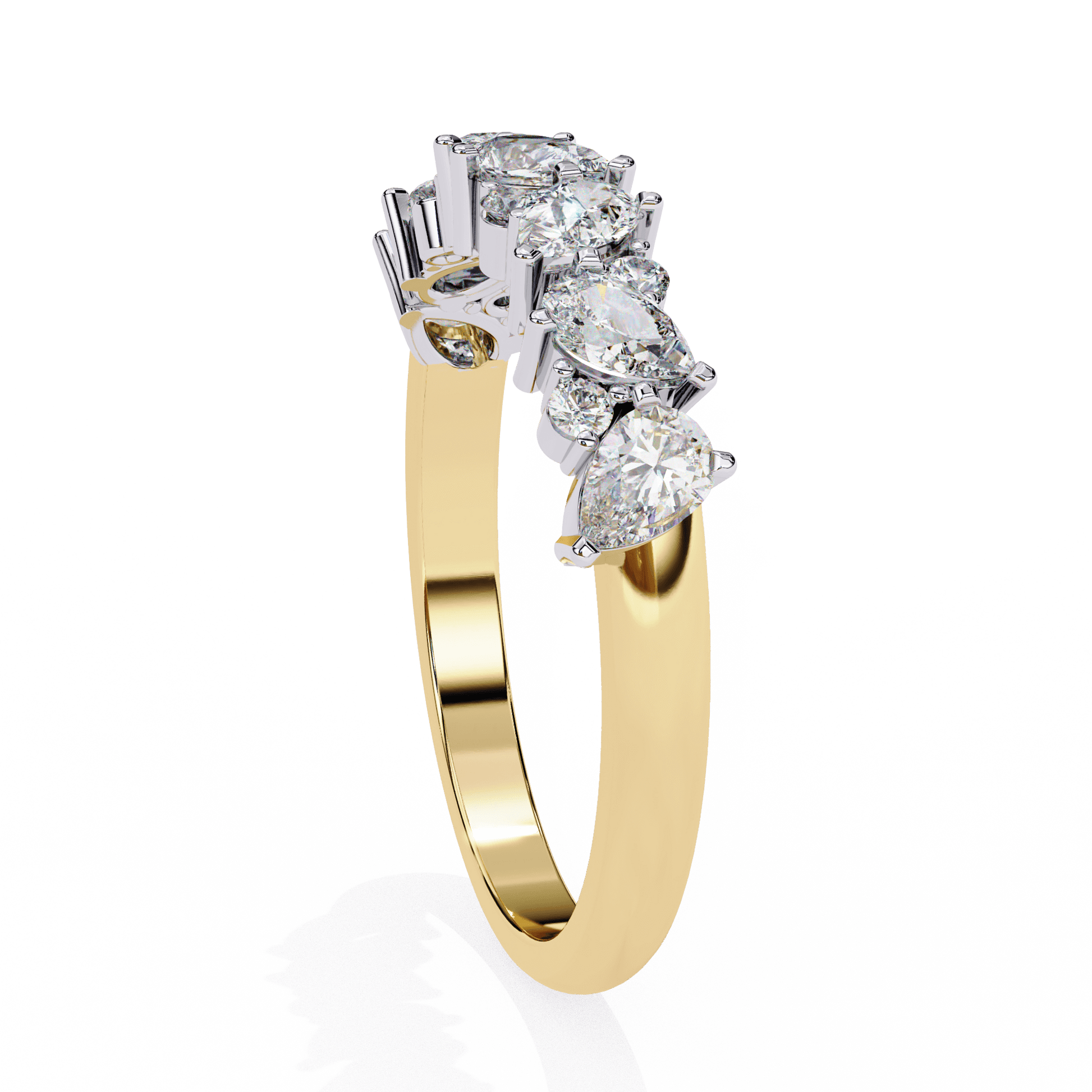 Freya pear and round cluster ring by Carat House Dubai featuring a stunning design with pear-shaped and round gemstones.