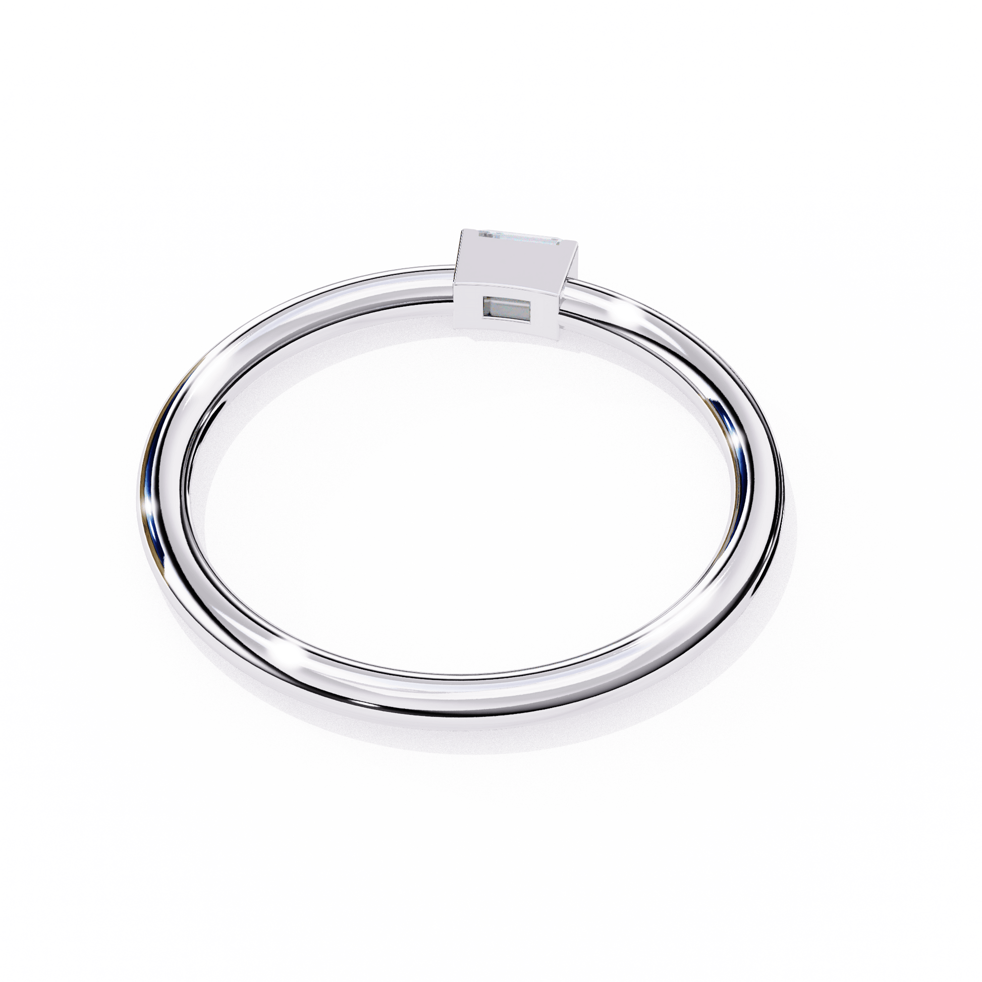 Holly Baguette Solitaire Ring by Carat House Dubai featuring a sleek, elegant diamond baguette setting on a silver band.