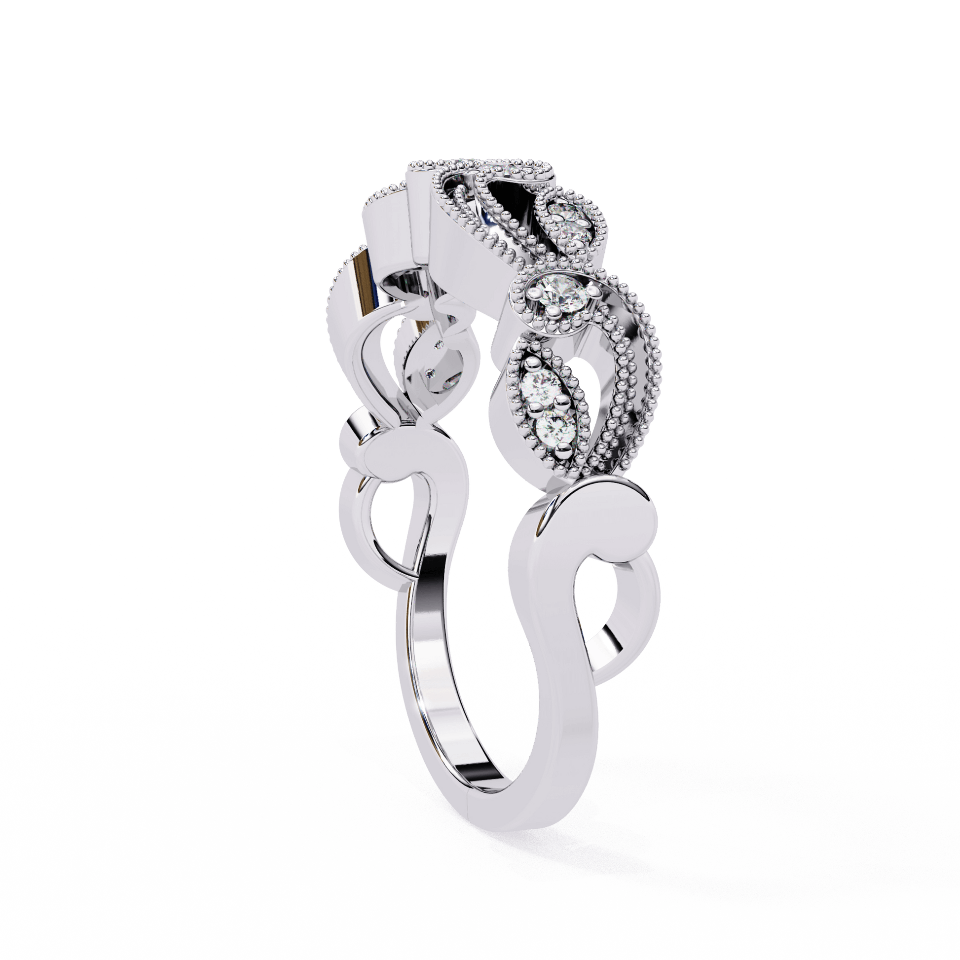 Florence Milgrain Vine Band by Carat House Dubai showing a delicate gold ring with intricate vine and milgrain detailing.