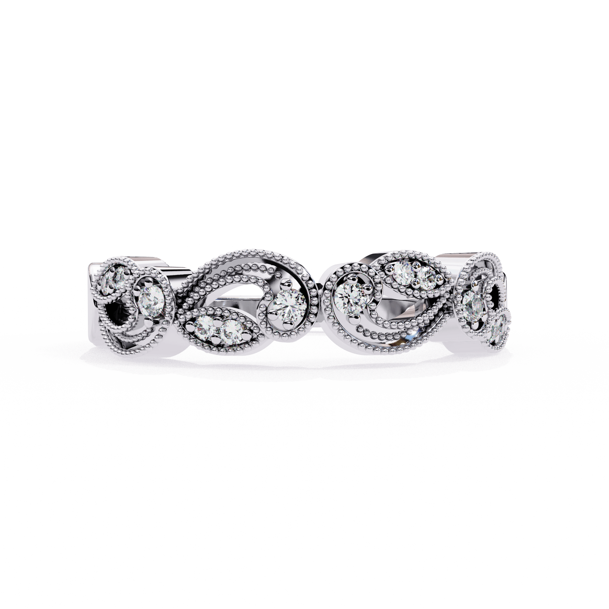 Florence – Milgrain Vine Band — women's diamond wedding ring — milgrain — lab grown diamond and natural diamond — 18k white gold and platinum — Carat House