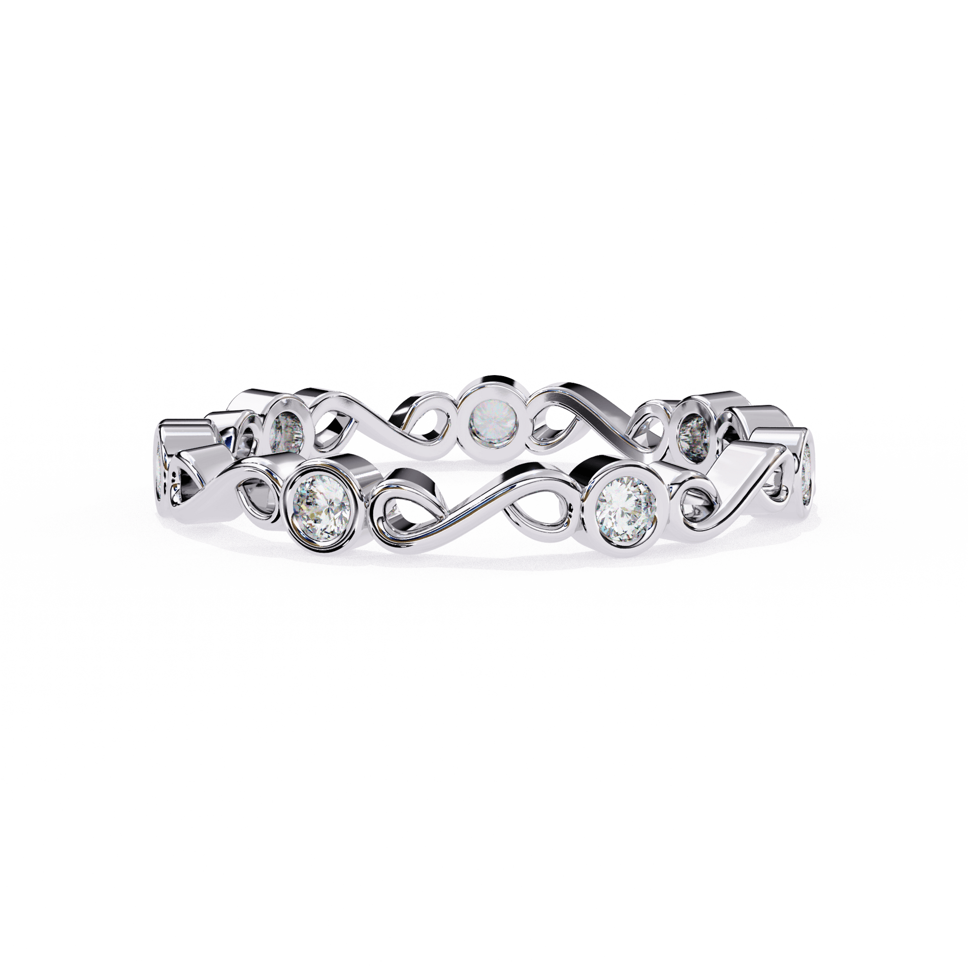 Marise — The Infinite Grace Band — women's diamond wedding ring — bezel set, filigree — lab grown diamond and natural diamond — 18k white gold and platinum — Carat House
