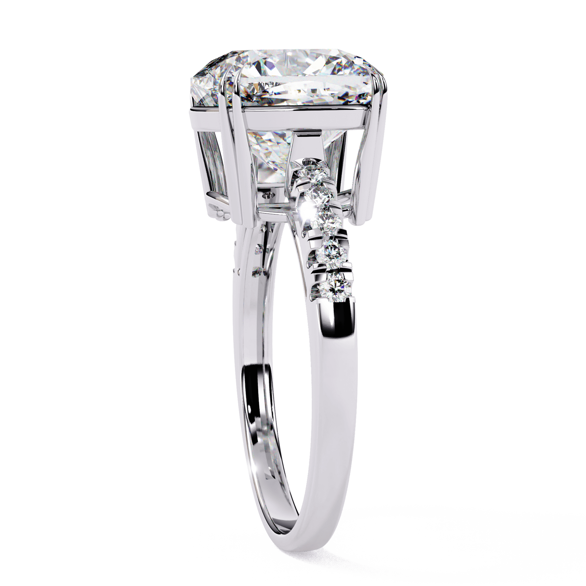 Alexandra — Cushion cut lab grown and natural diamond engagement ring — eight prong, pavé band — Carat House