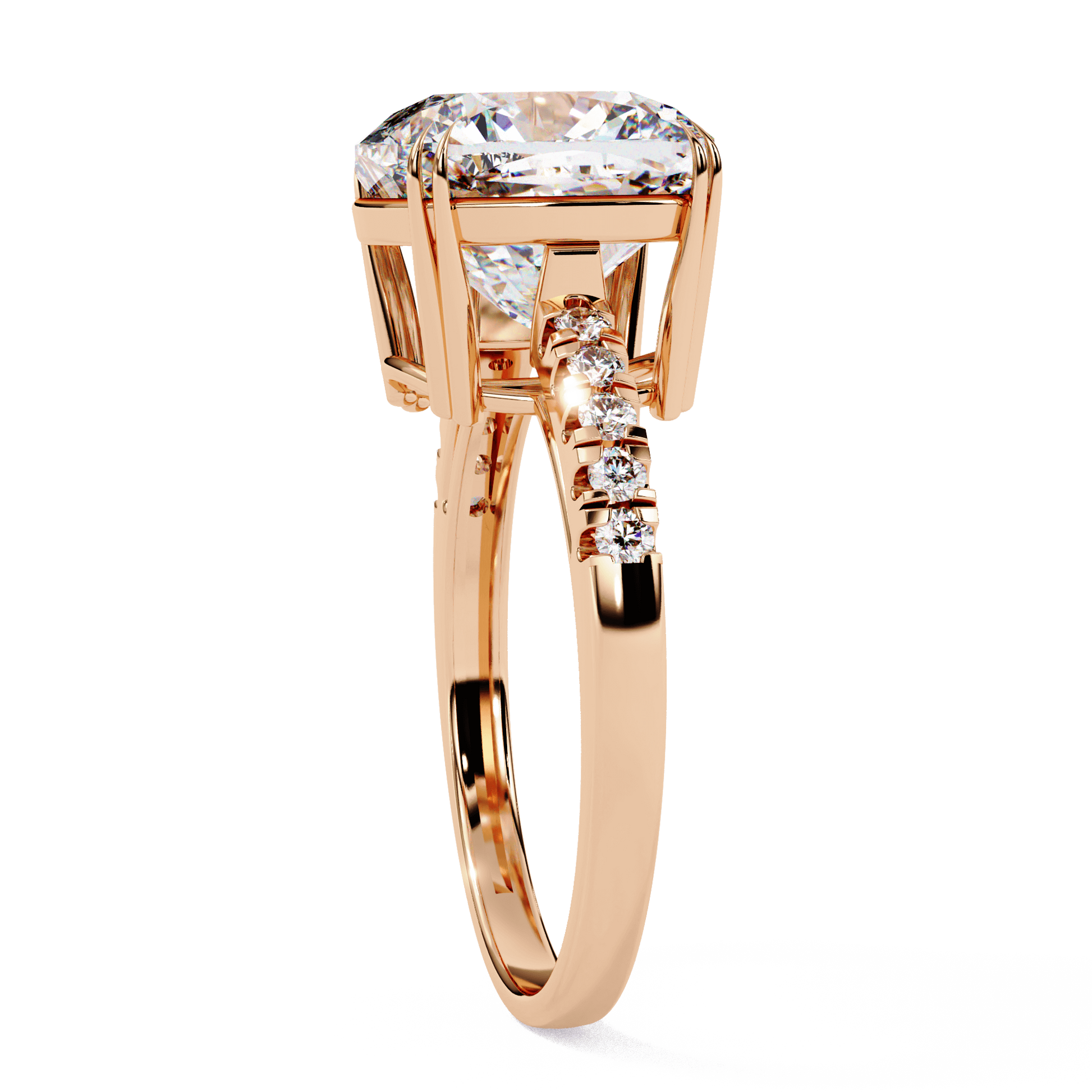 Alexandra — Cushion cut lab grown and natural diamond engagement ring — eight prong, pavé band — Carat House