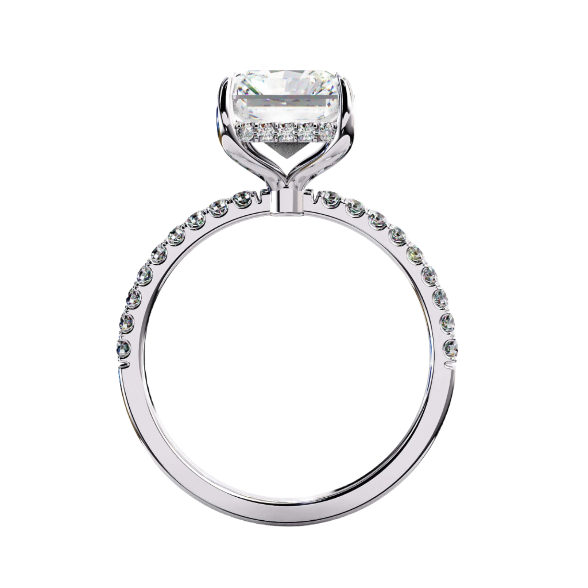 Allegra — Radiant cut lab grown and natural diamond engagement ring — hidden halo, slim half pavé band — Carat House