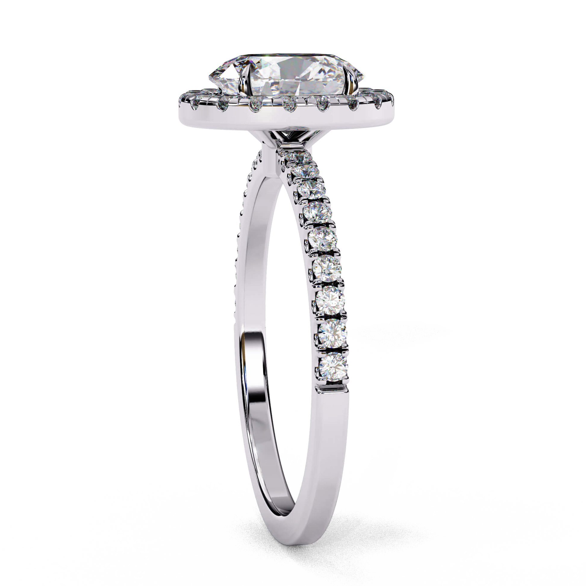 Antonia — Oval cut lab grown and natural diamond engagement ring — single halo, two tone, half pavé band — Carat House