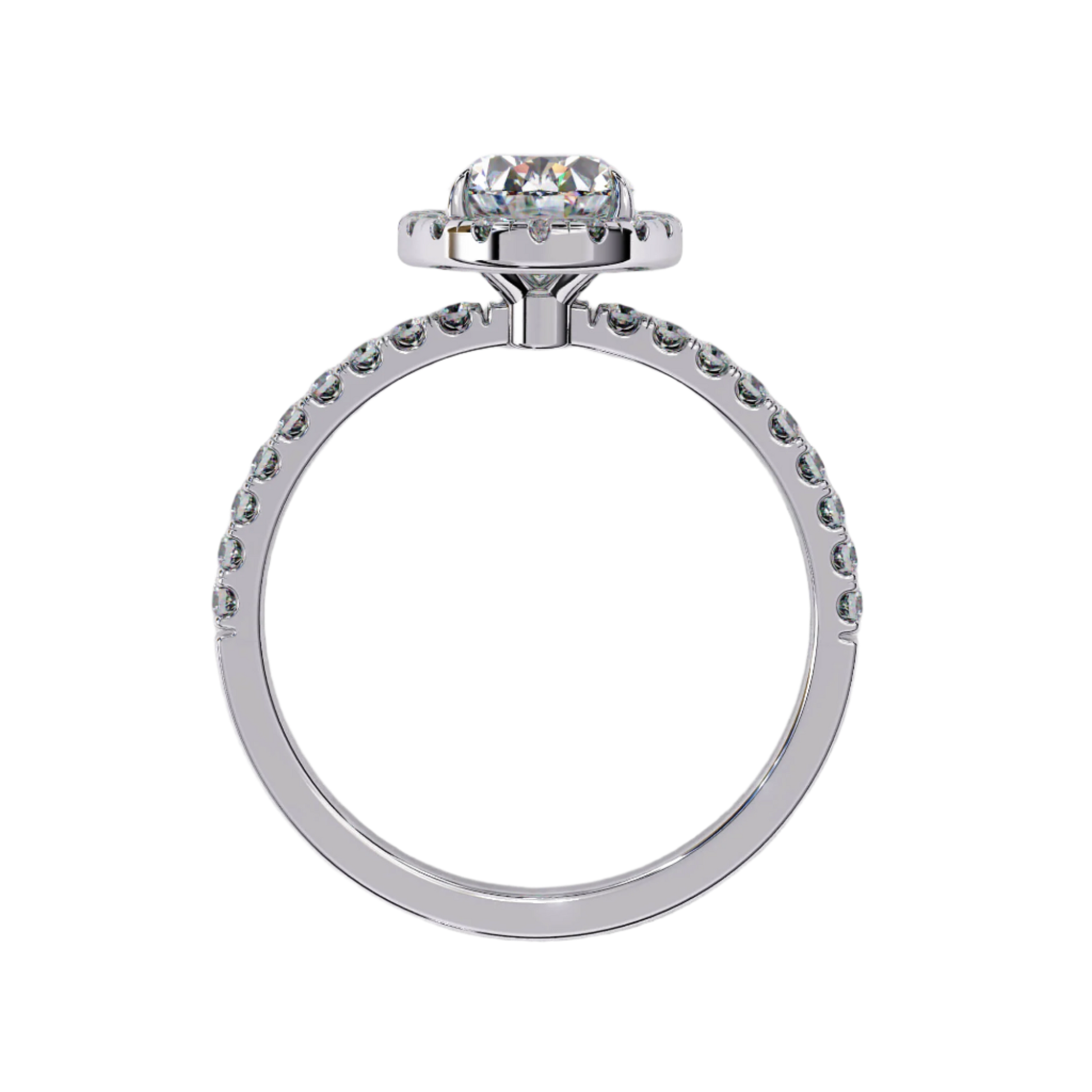 Antonia — Oval cut lab grown and natural diamond engagement ring — single halo, two tone, half pavé band — Carat House
