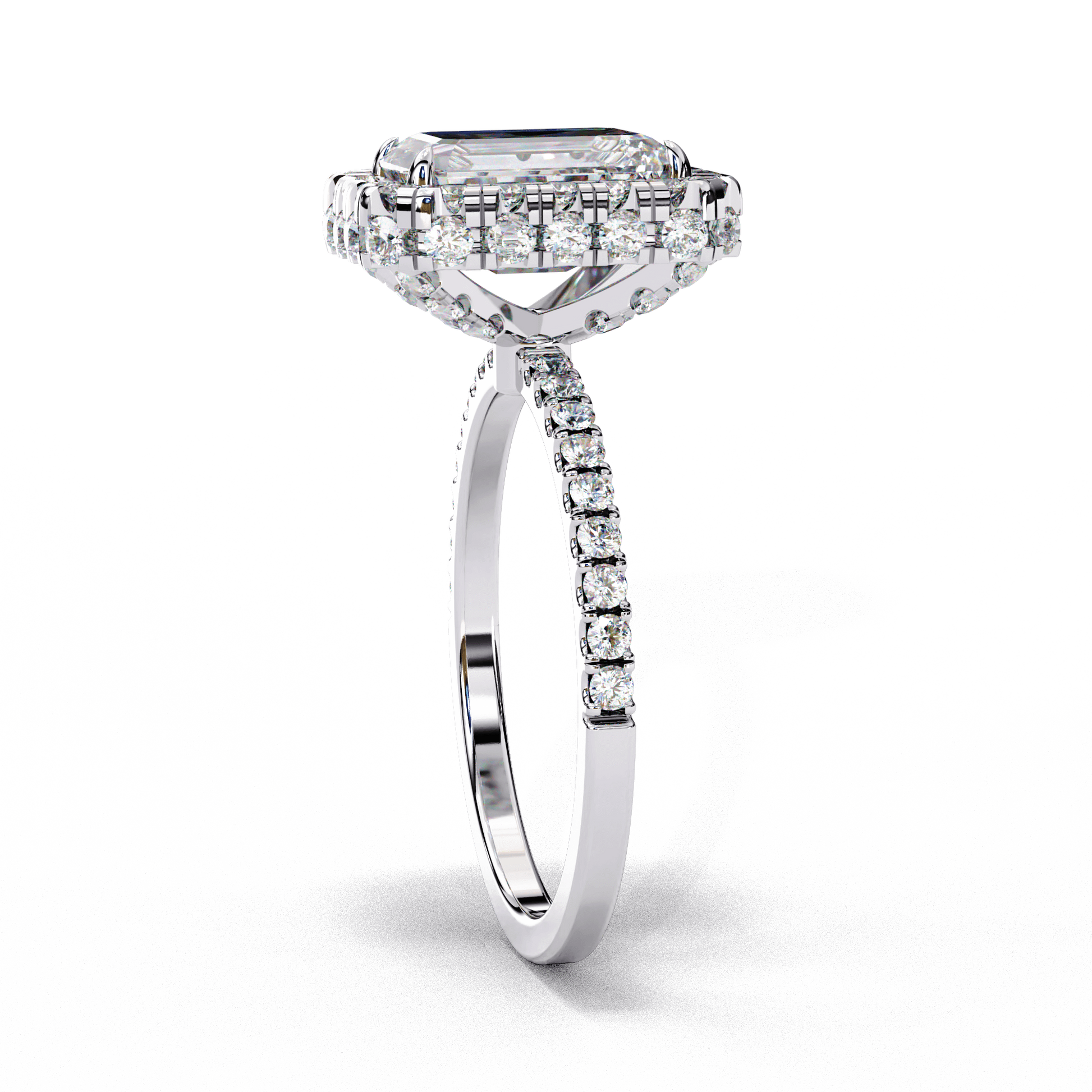 Camilla — Radiant cut lab grown and natural diamond engagement ring — single halo, diamond prong setting, pavé band — Carat House