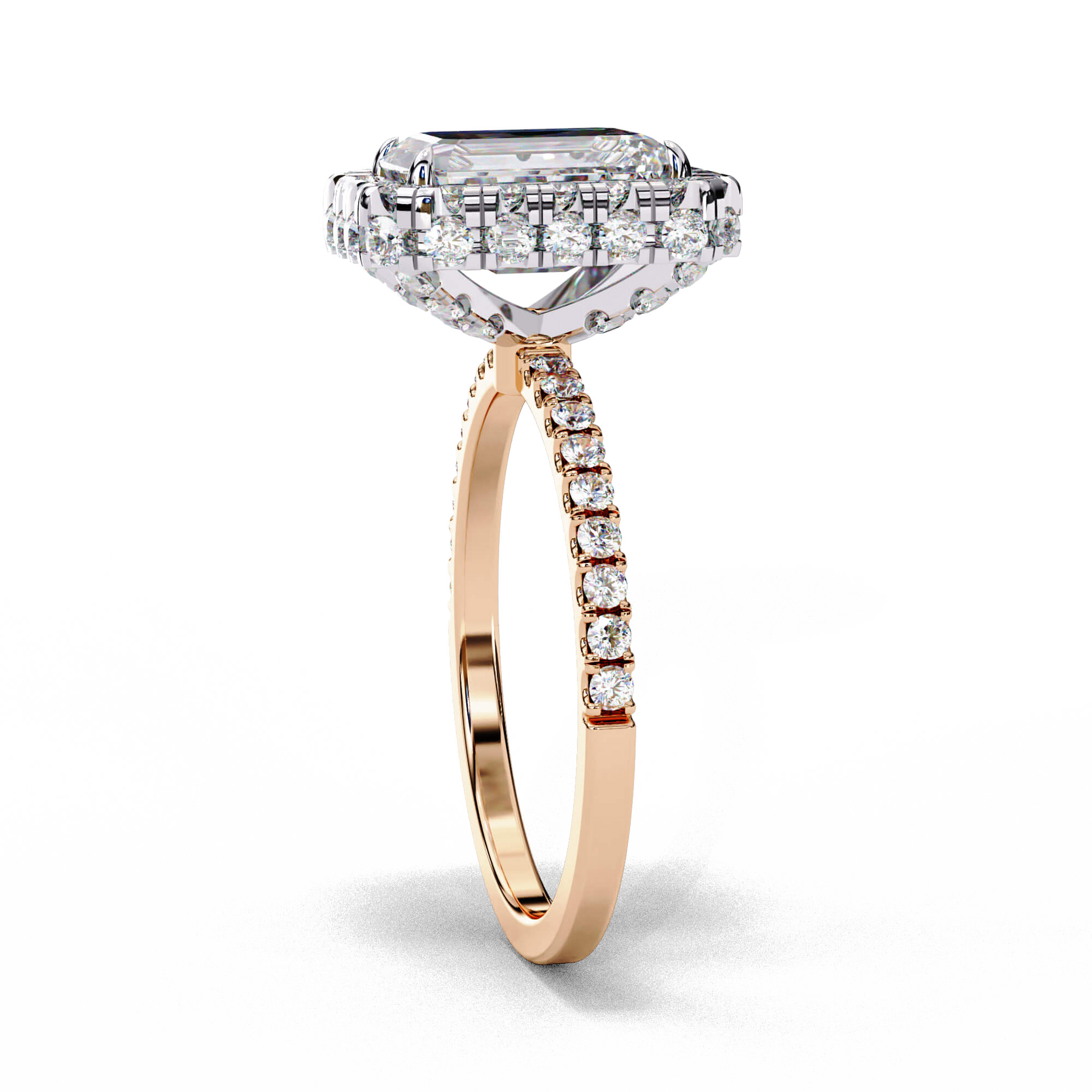 Camilla — Radiant cut lab grown and natural diamond engagement ring — single halo, diamond prong setting, pavé band — Carat House