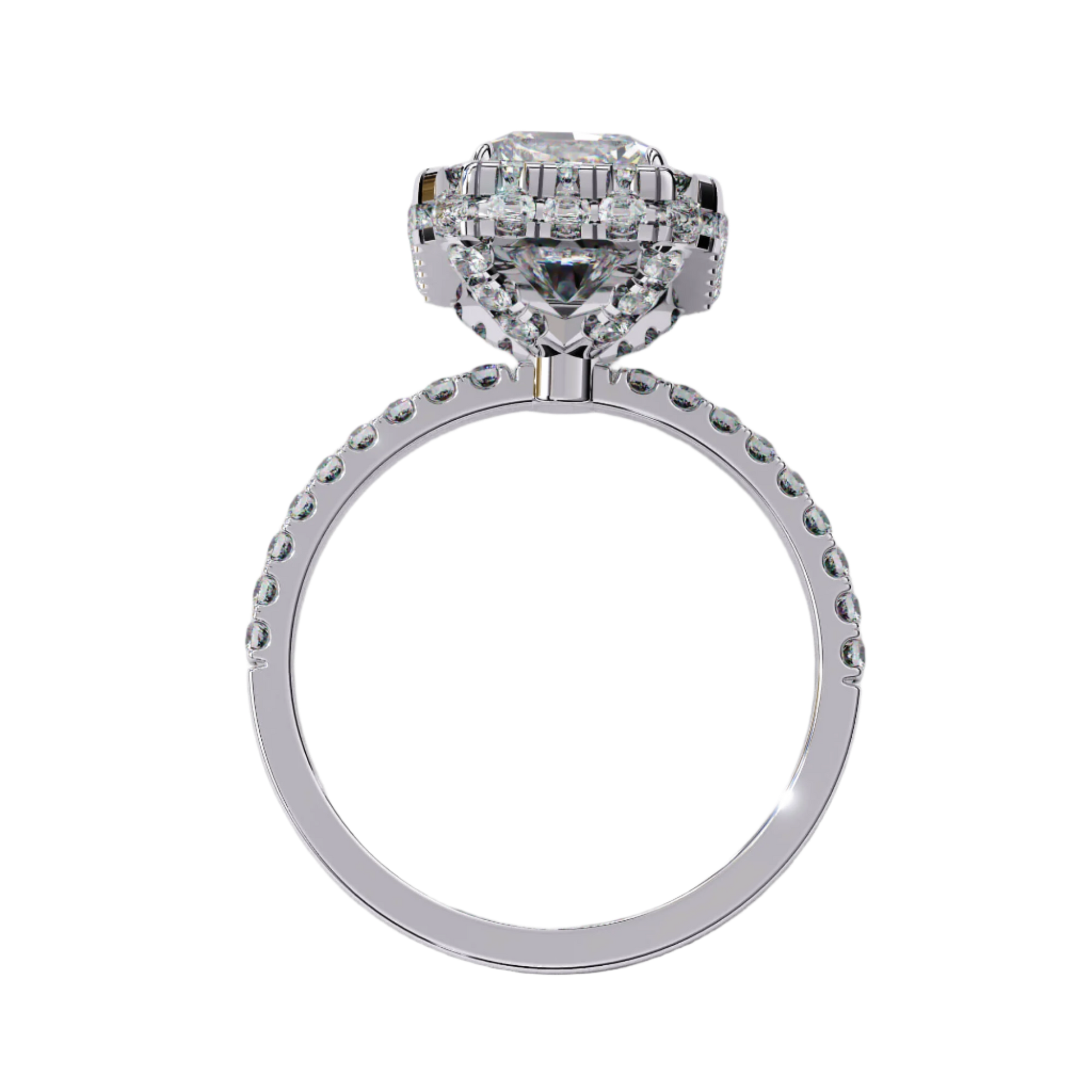 Camilla — Radiant cut lab grown and natural diamond engagement ring — single halo, diamond prong setting, pavé band — Carat House
