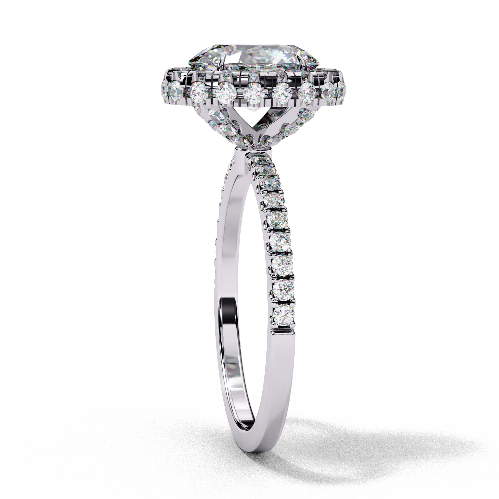 Celeste — Oval cut lab grown and natural diamond engagement ring — single halo, diamond prong setting, pavé band — Carat House