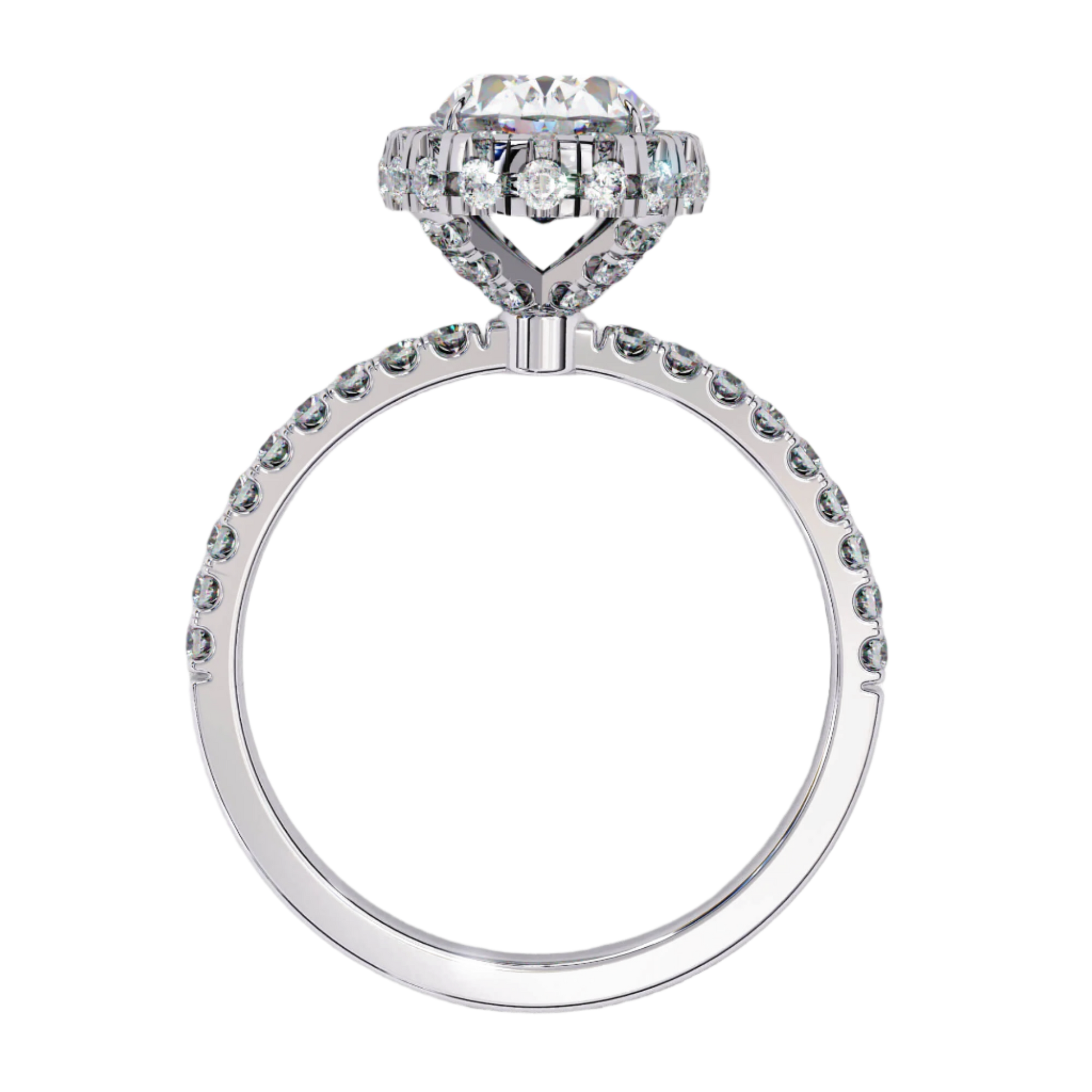 Celeste — Oval cut lab grown and natural diamond engagement ring — single halo, diamond prong setting, pavé band — Carat House