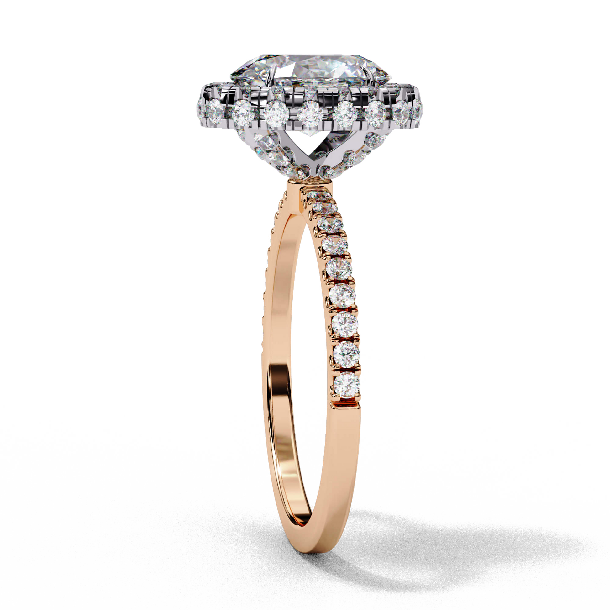 Celeste — Oval cut lab grown and natural diamond engagement ring — single halo, diamond prong setting, pavé band — Carat House