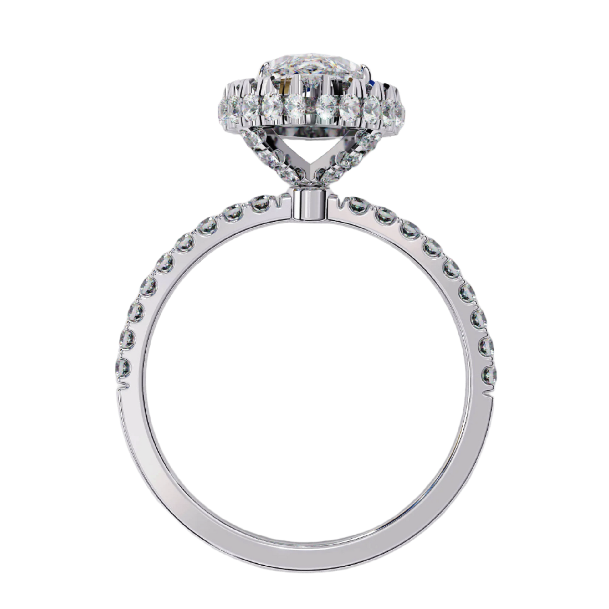 Celia — Marquise cut lab grown and natural diamond engagement ring — single halo, diamond prong setting, pavé band — Carat House