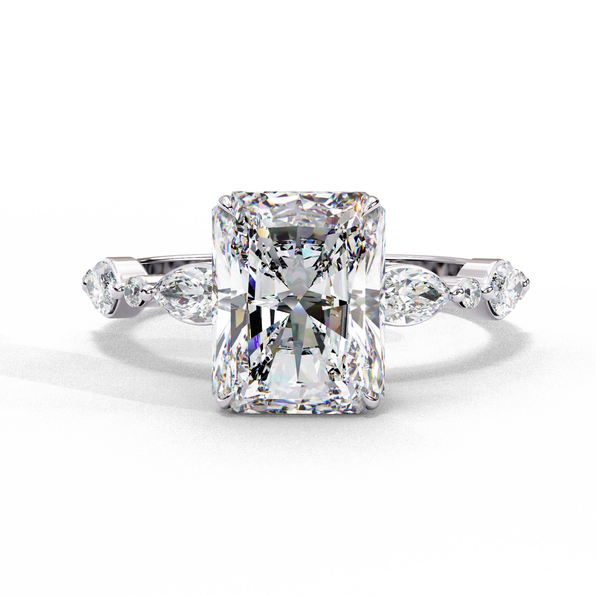 Elara — Radiant cut lab grown and natural diamond engagement ring — two tone, marquise side stones — 18k white gold and platinum — Carat House