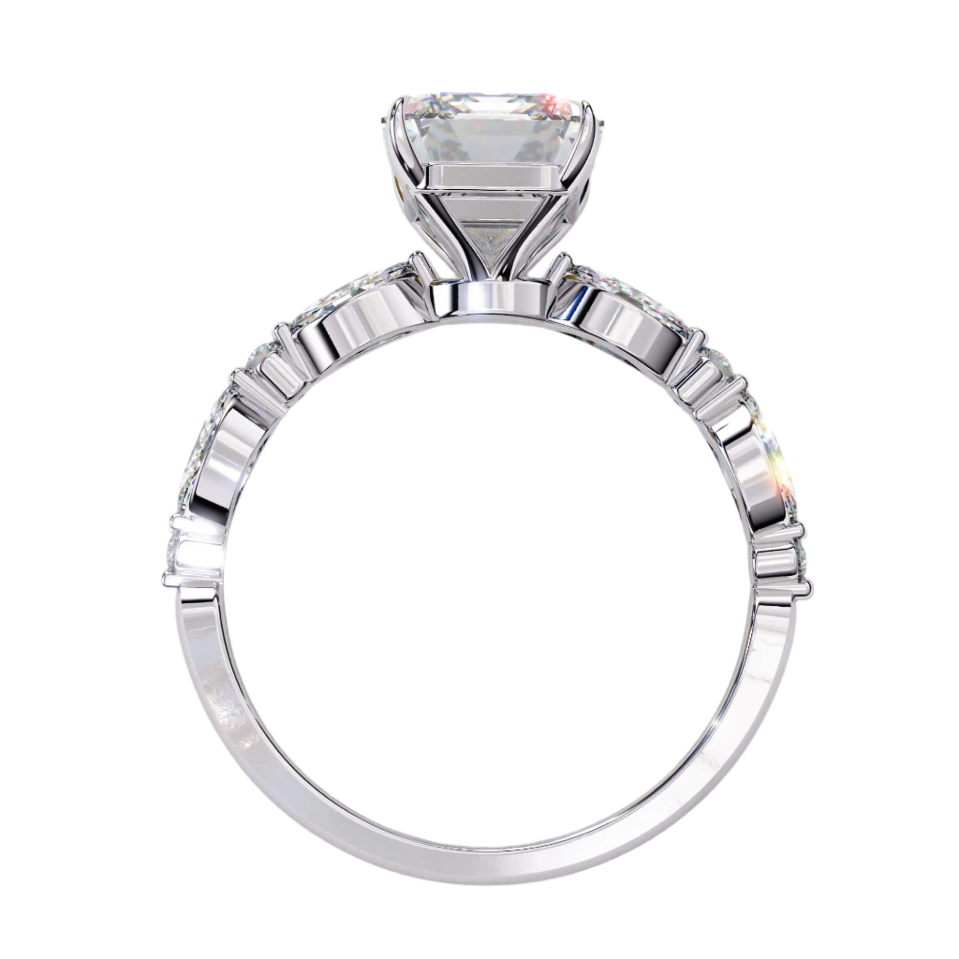 Elara — Radiant cut lab grown and natural diamond engagement ring — two tone, marquise side stones — Carat House