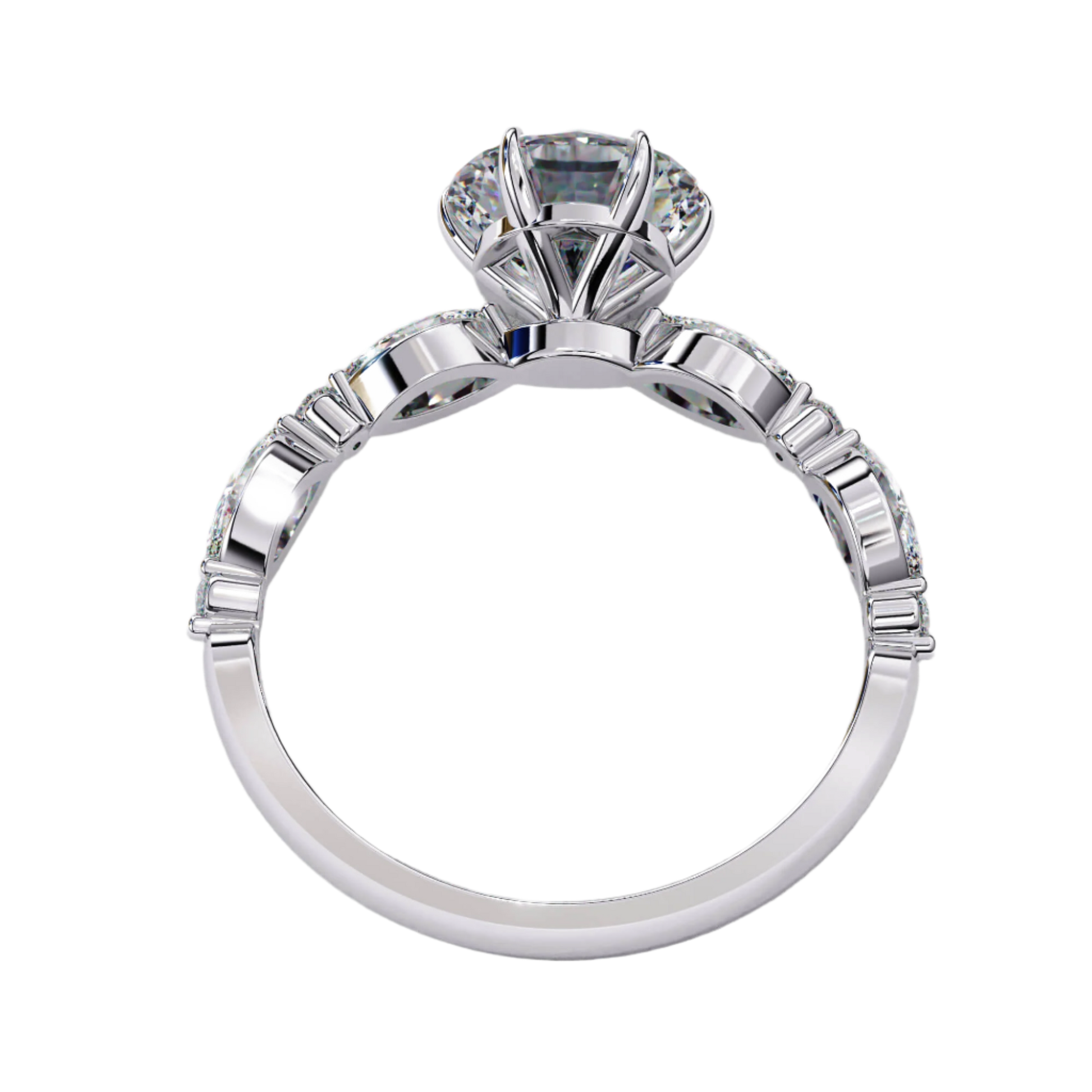 Eliana — Round cut lab grown and natural diamond engagement ring — two tone, side stone — Carat House