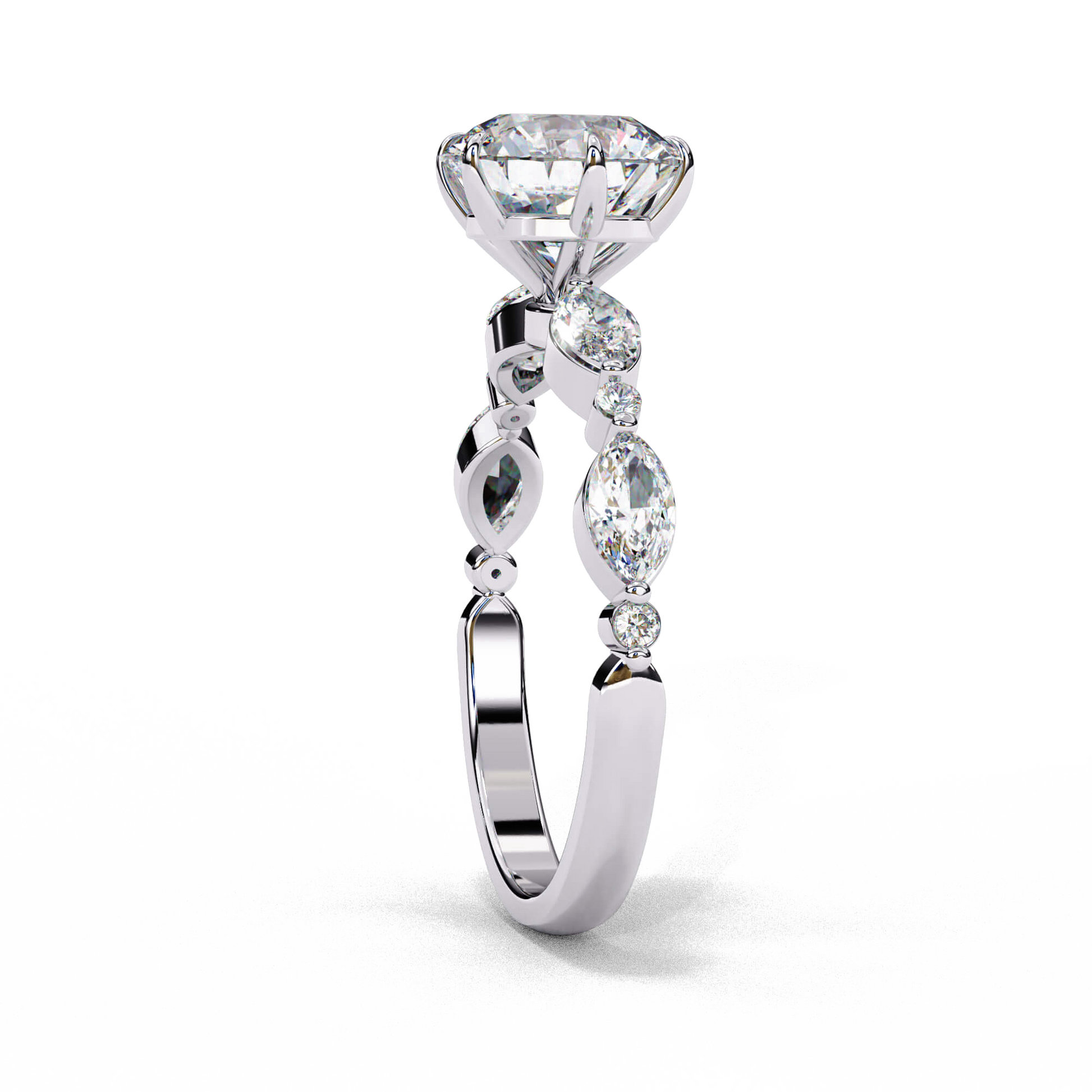 Eliana — Round cut lab grown and natural diamond engagement ring — two tone, side stone — Carat House