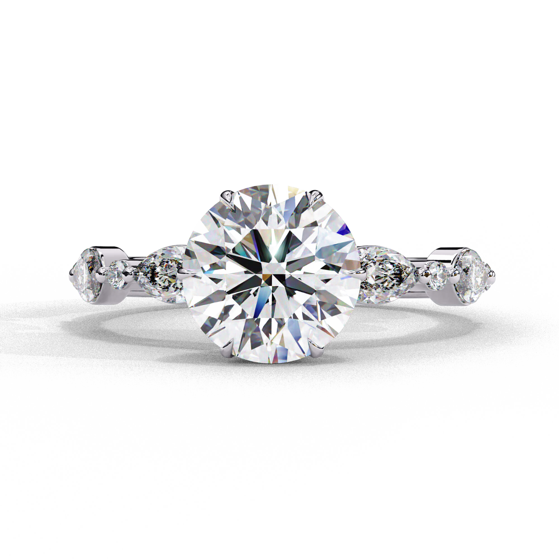 Eliana — Round cut lab grown and natural diamond engagement ring — two tone, side stone — 18k white gold and platinum — Carat House
