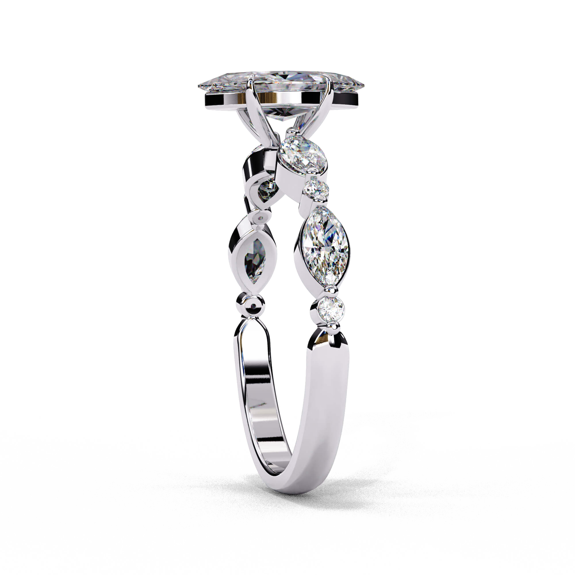 Eloise — Marquise cut lab grown and natural diamond engagement ring — two tone, side stone — Carat House