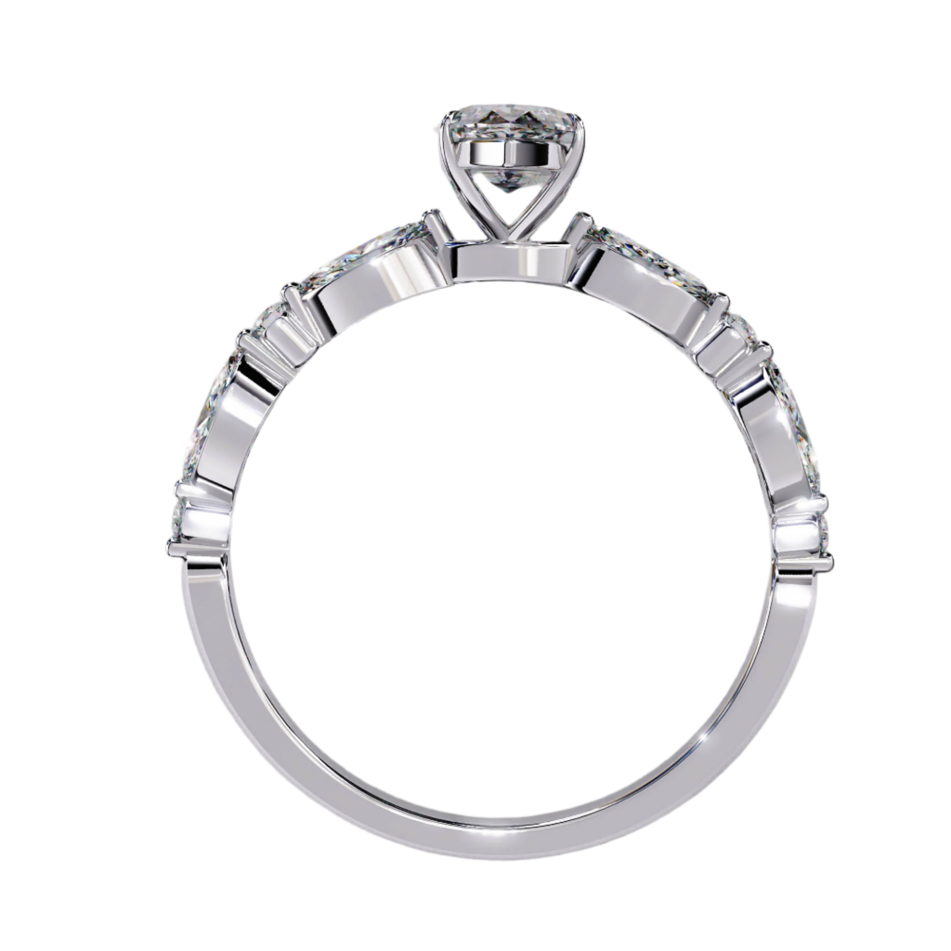 Eloise — Marquise cut lab grown and natural diamond engagement ring — two tone, side stone — Carat House